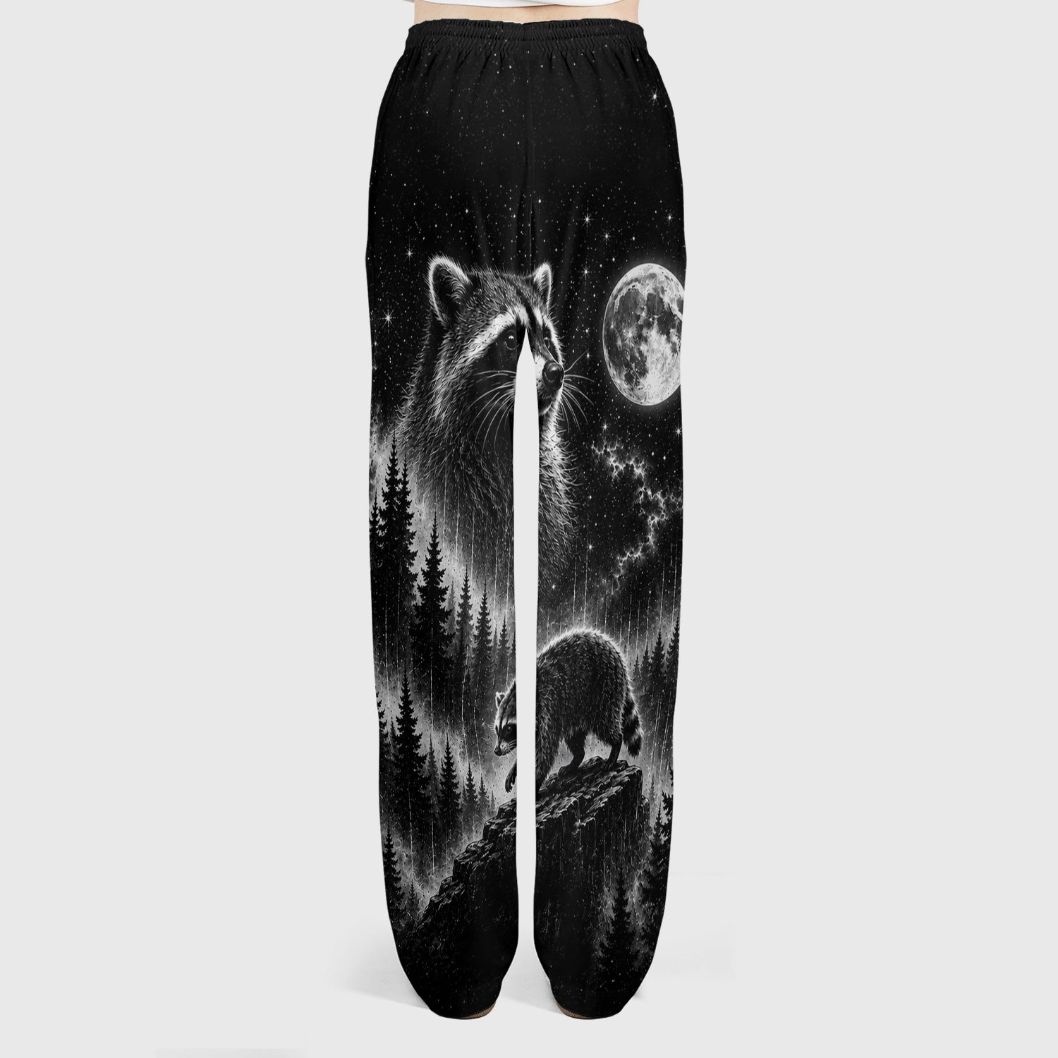 Moonlit Raccoon Forest Print Scrub Set, Scrub Pants and V Neck Top