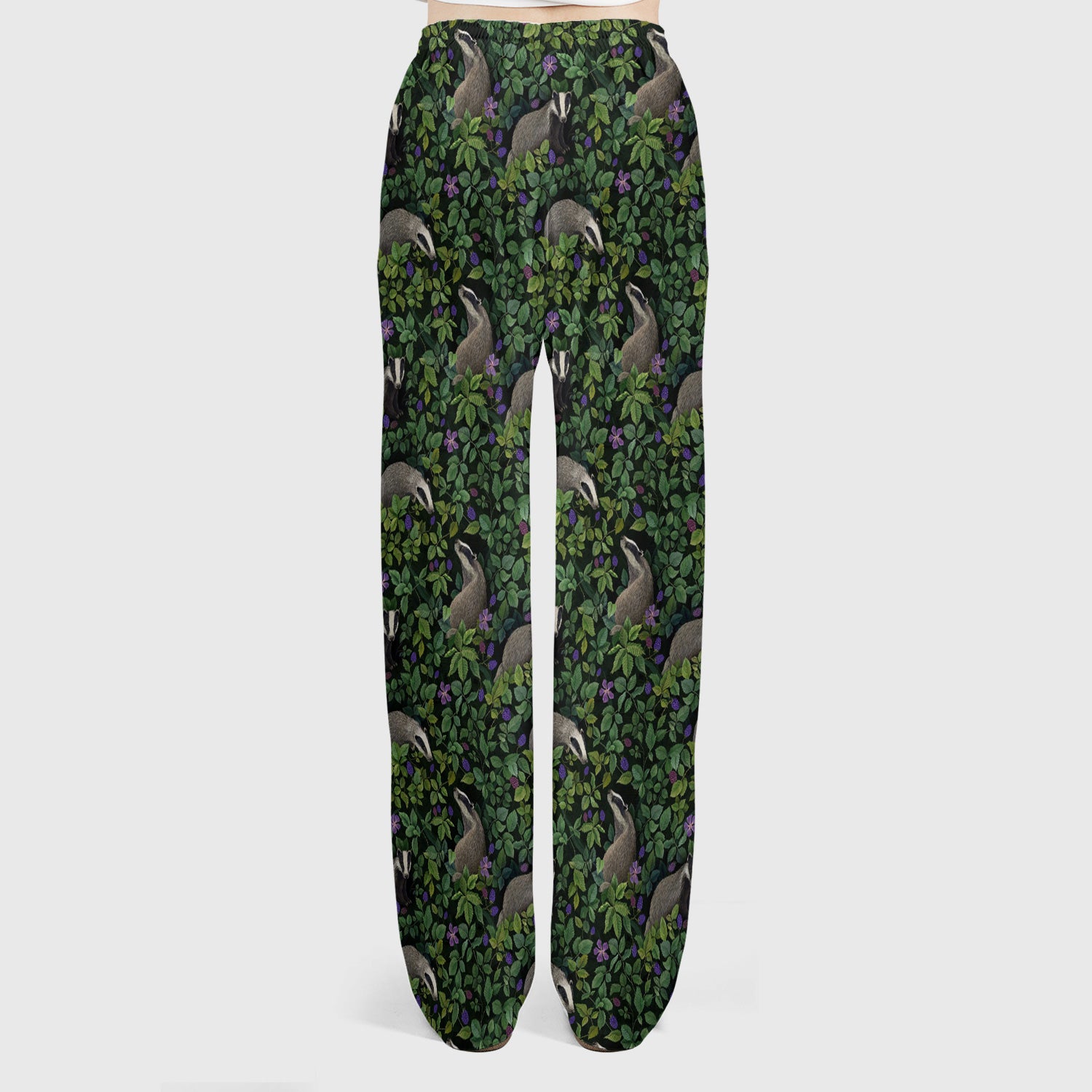 Woodland Badger Forest Pattern Scrub Set, Scrub Pants and V Neck Top