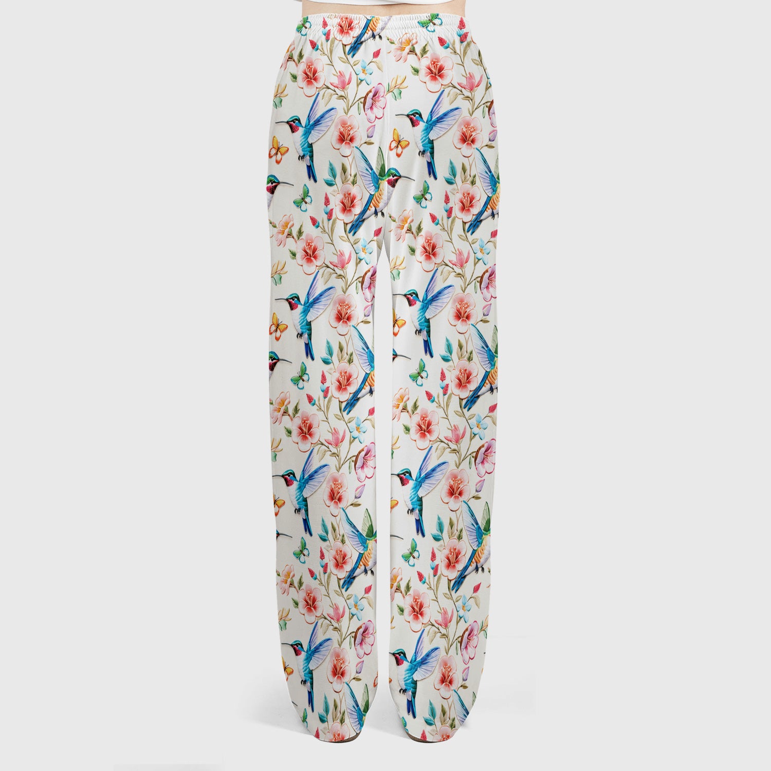 Hummingbird Blossom Butterfly Pattern Scrub Set, Scrub Pants and V Neck Top