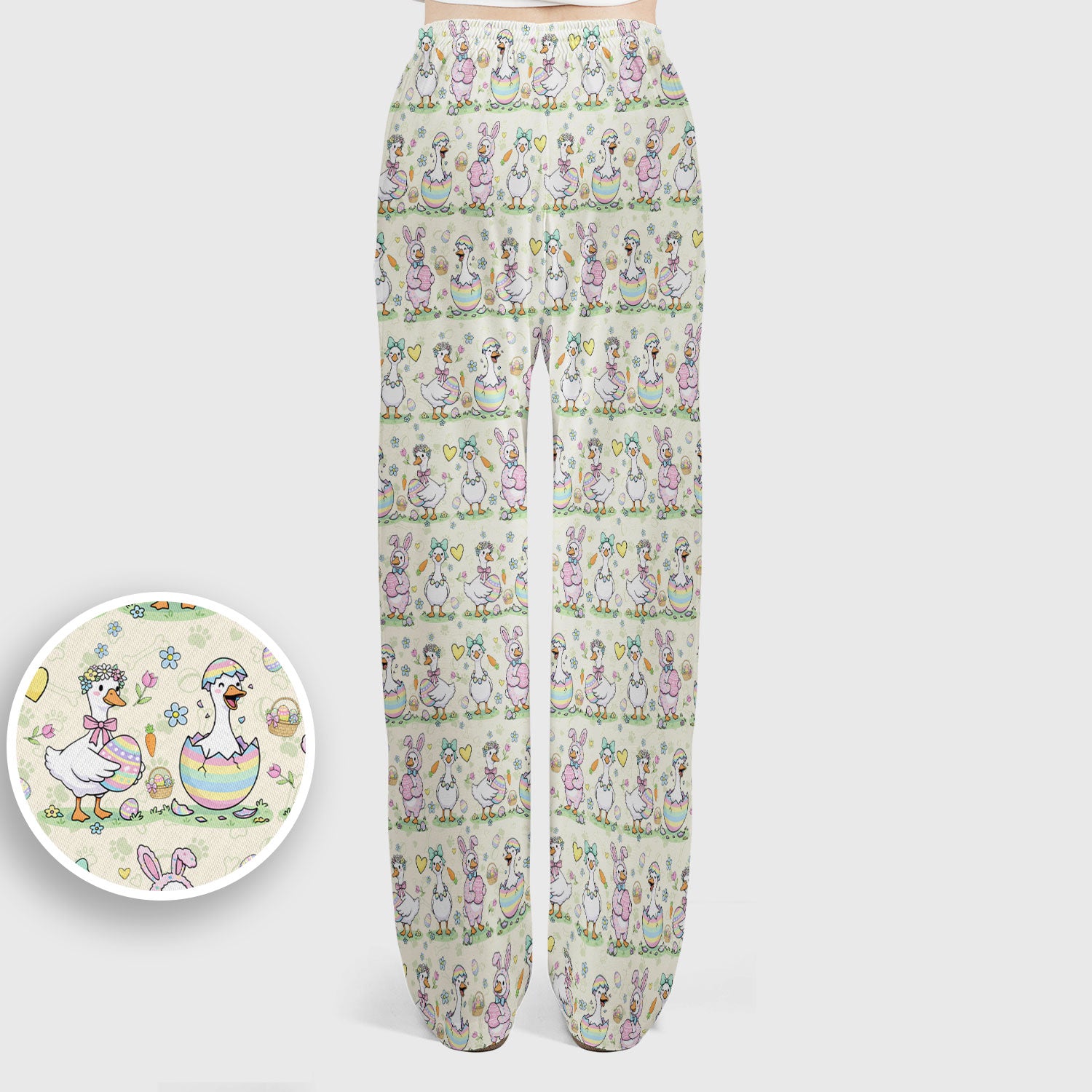 Spring Easter Goose and Bunny Print Scrub Set, Breathable Med Uniform