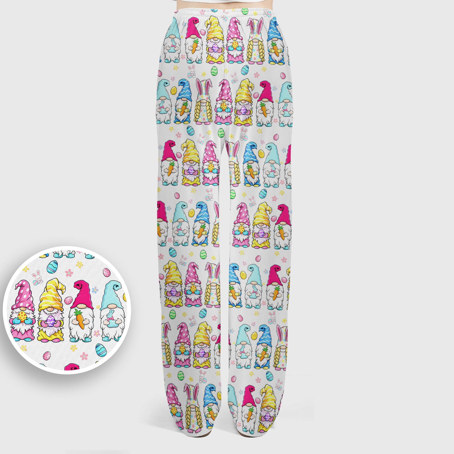 Colorful Easter Gnome Bunny Eggs Pattern Scrub Set, Women's Scrub Sets