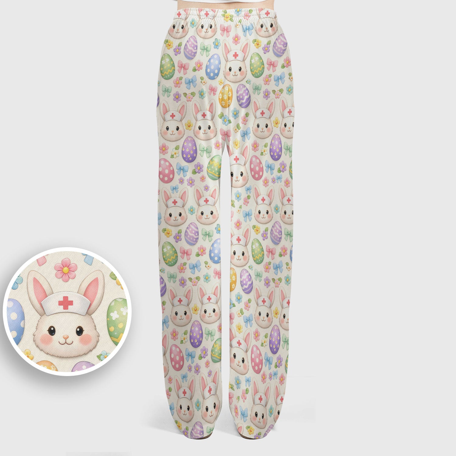 Cute Easter Nurse Bunny Egg Scrub Set, Scrub Pants and V Neck Top