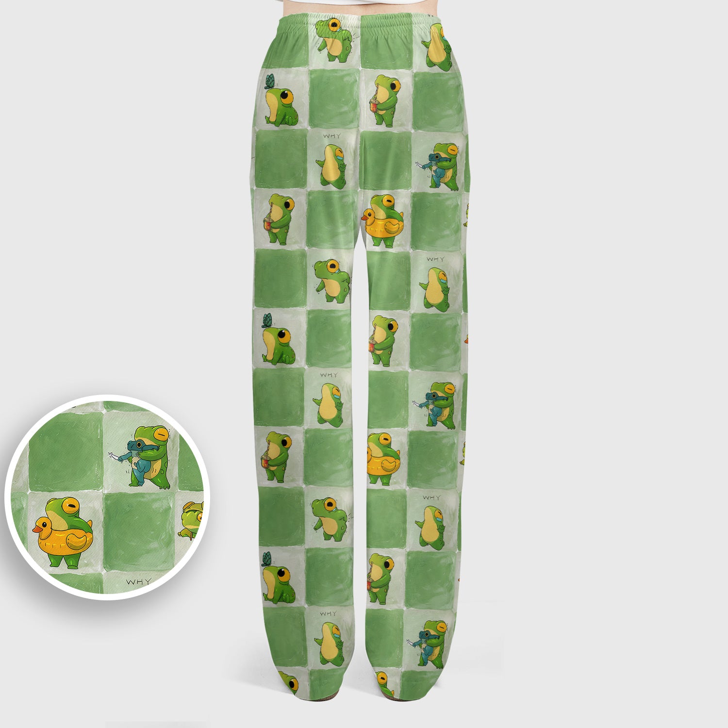 Cute Frog Duck Checkerboard Pattern Scrub Set, Scrub Pants and V Neck Top