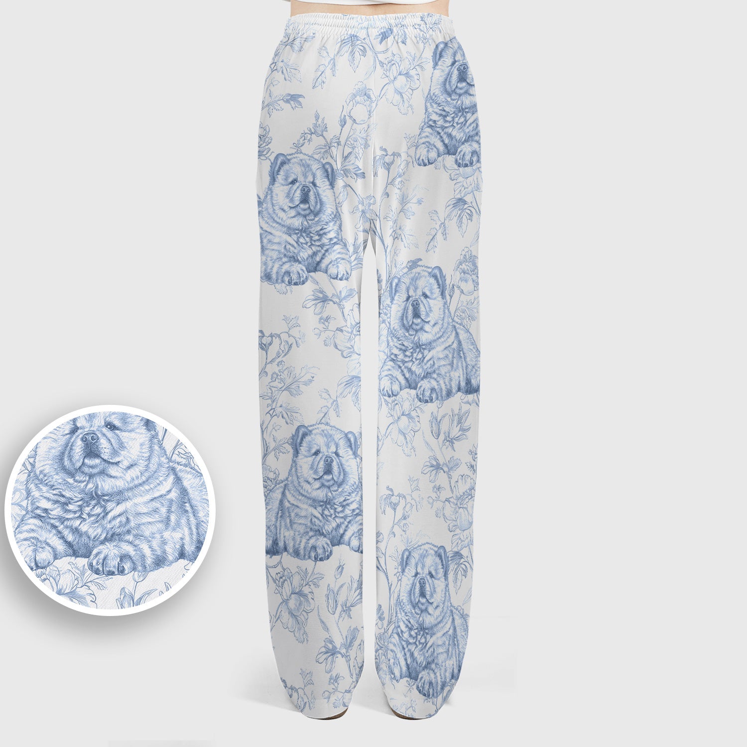 Custom Dog Cat Style Chinoiserie Pattern Scrubs Sets, Scrub Pants and V Neck Top