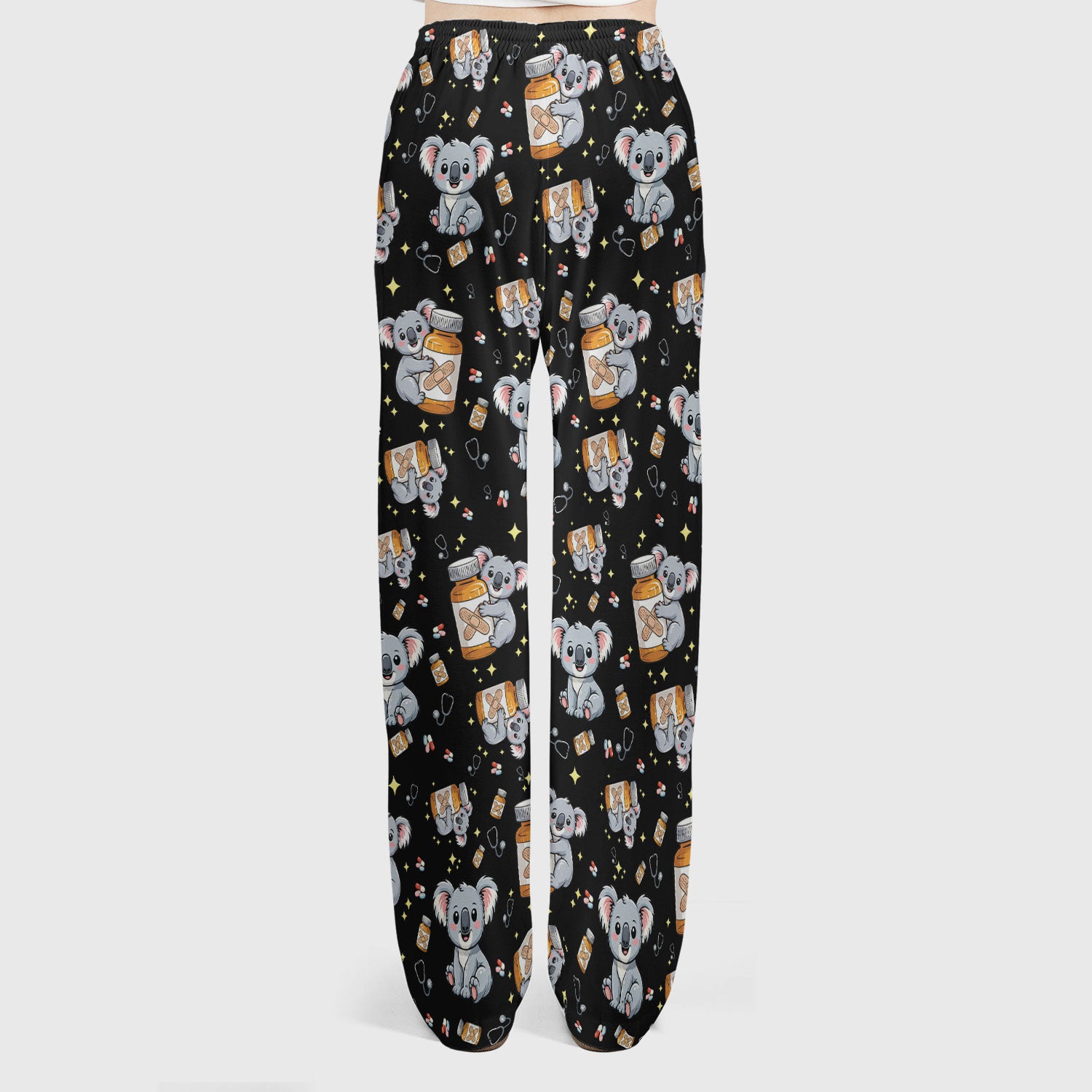 Cute Koala Nurse Bandage Medicine Print Scrub Set, Breathable Med Uniform