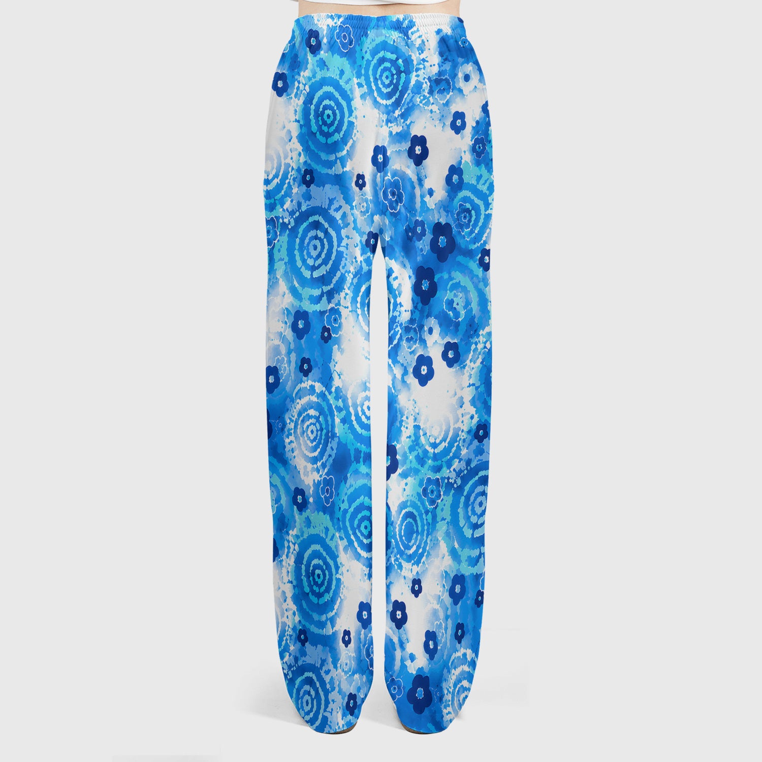 Blue Floral Spiral Nurse Pattern Scrub Top, Breathable Fabrics Nursing Uniform Scrub Set, Scrub Pants and V Neck Top