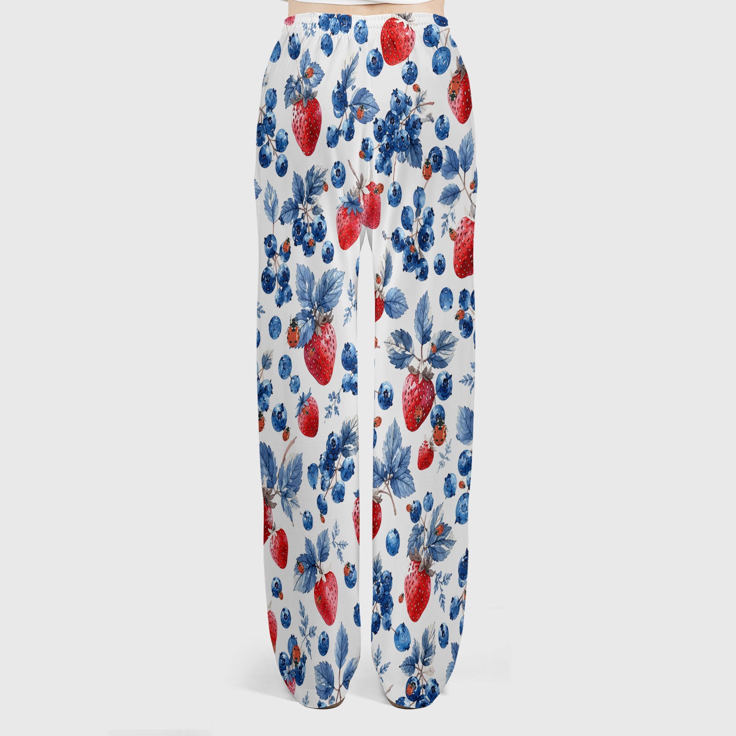 Cute Strawberry Blueberry Ladybug Pattern Scrub Set, Scrub Pants and V Neck Top