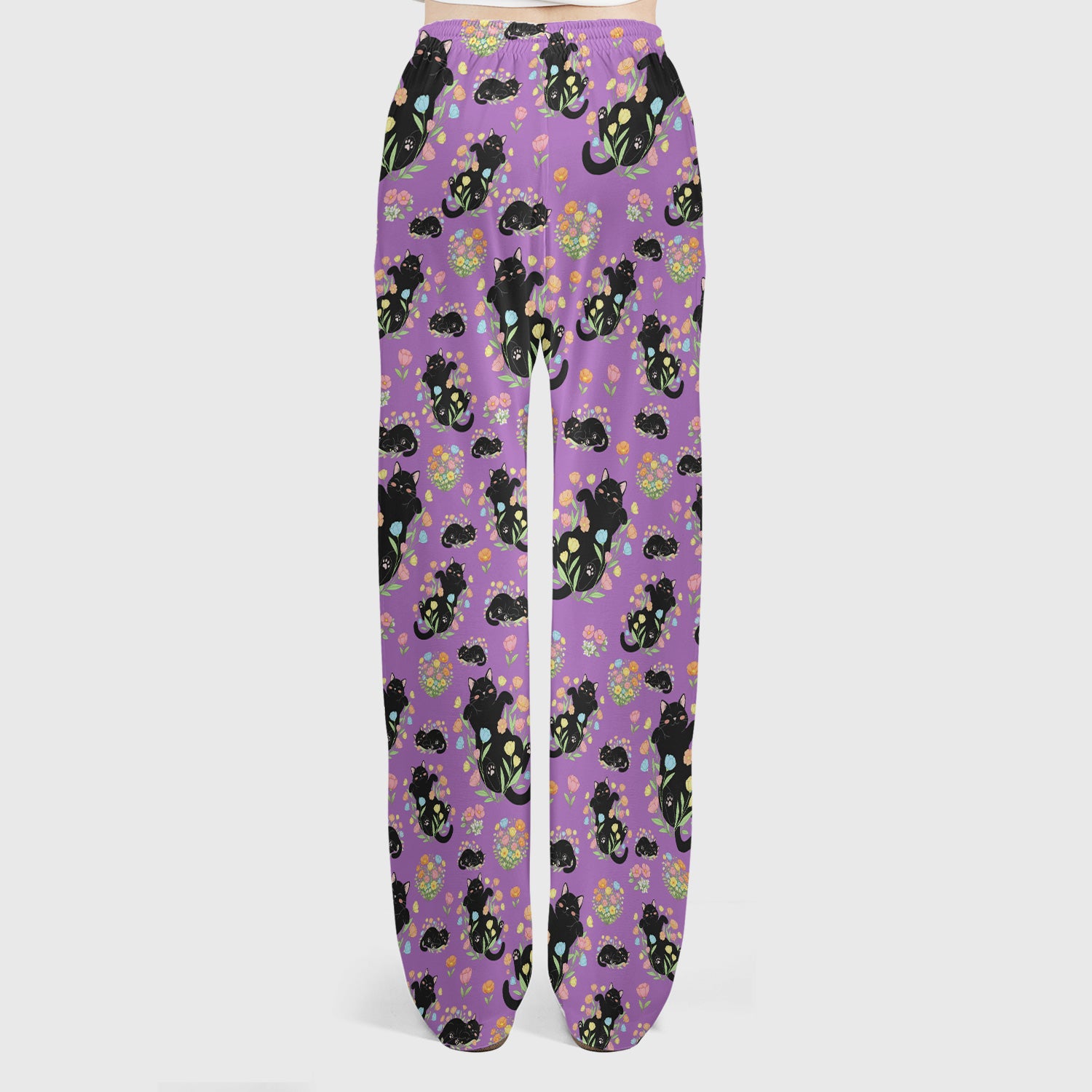 Cats With Cute Poses Floral Pattern Scrubs Sets, Scrub Pants and V Neck Top