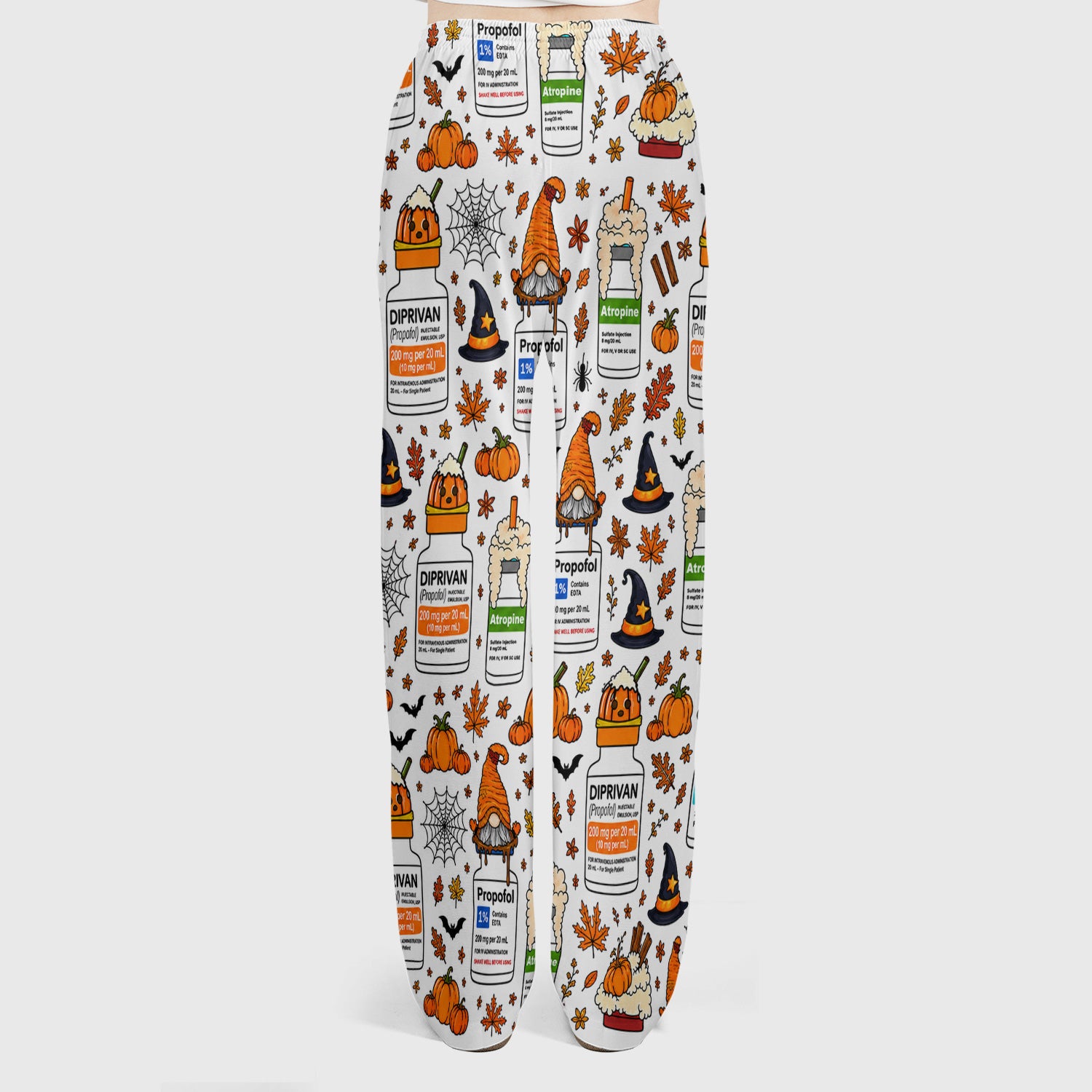 Funny Witch Hat & Pumpkin Print Scrub Set, Scrub Pants and V Neck Top