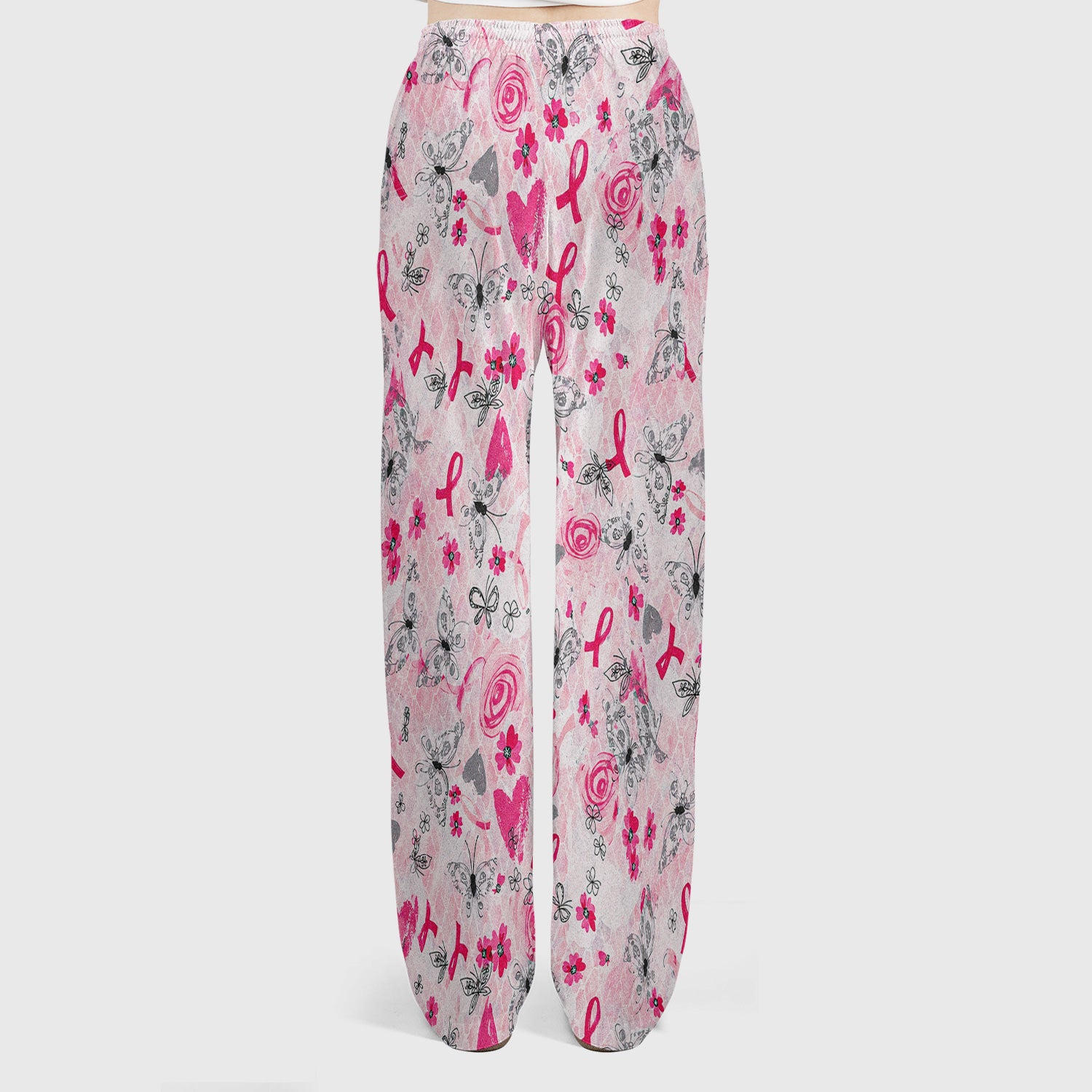 Breast Cancer Awareness Butterfly Floral Scrub Set, Scrub Pants and V Neck Top