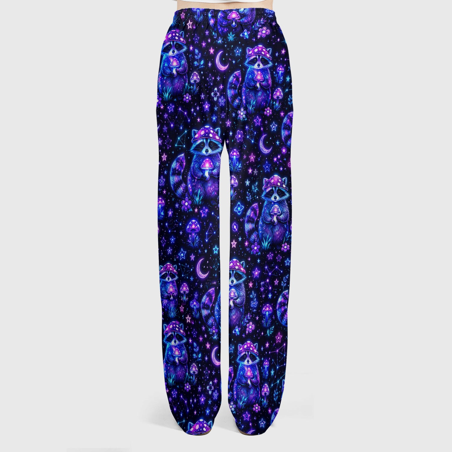 Neon Mushroom Raccoon Nurse Pattern Scrub Set, Scrub Pants and V Neck Top