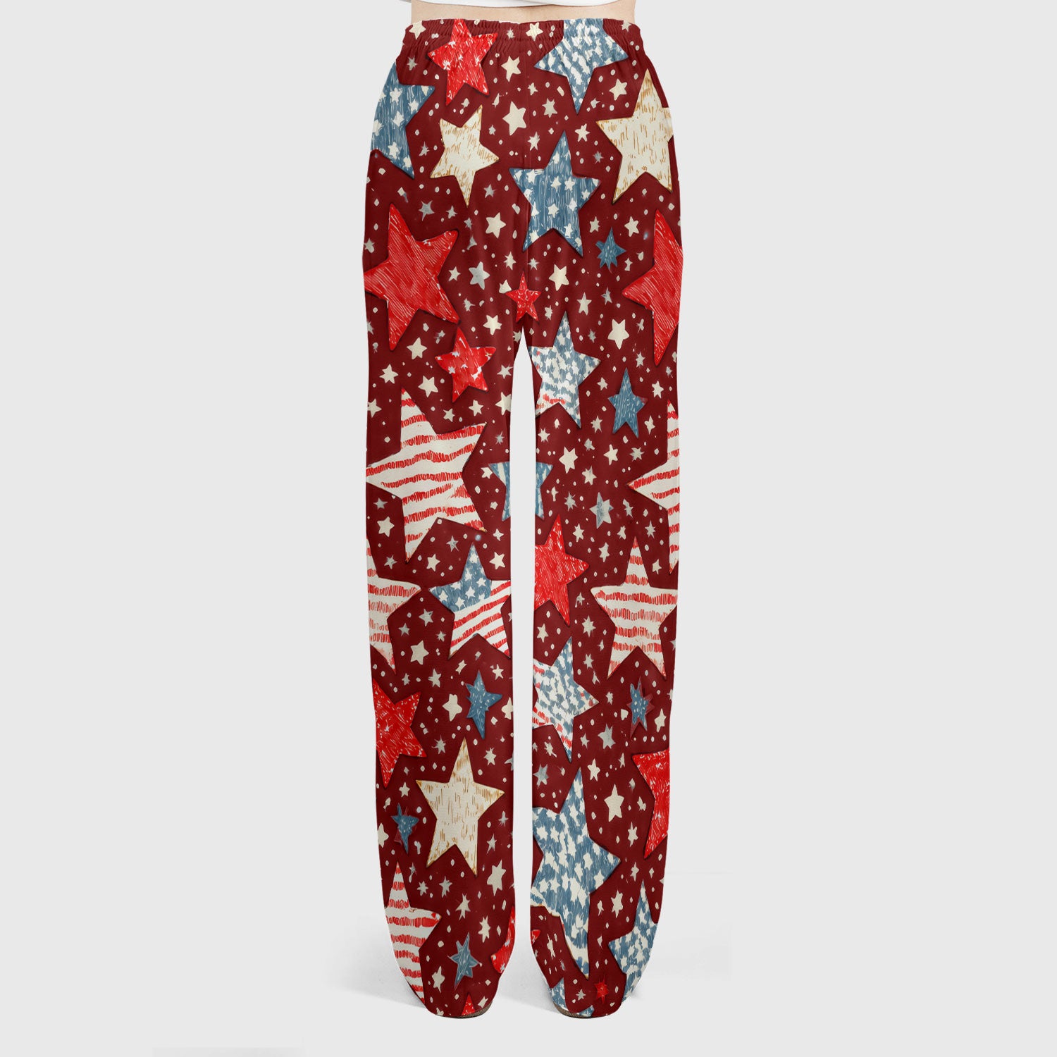 Patriotic Star Pattern Women's Scrub Set, Scrub Pants and V Neck Top