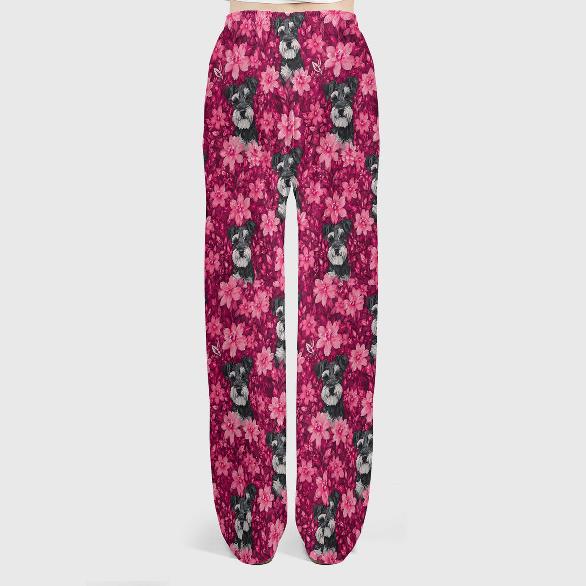 Pink Floral Schnauzer Pattern Scrub Set, Scrub Pants and V Neck Top