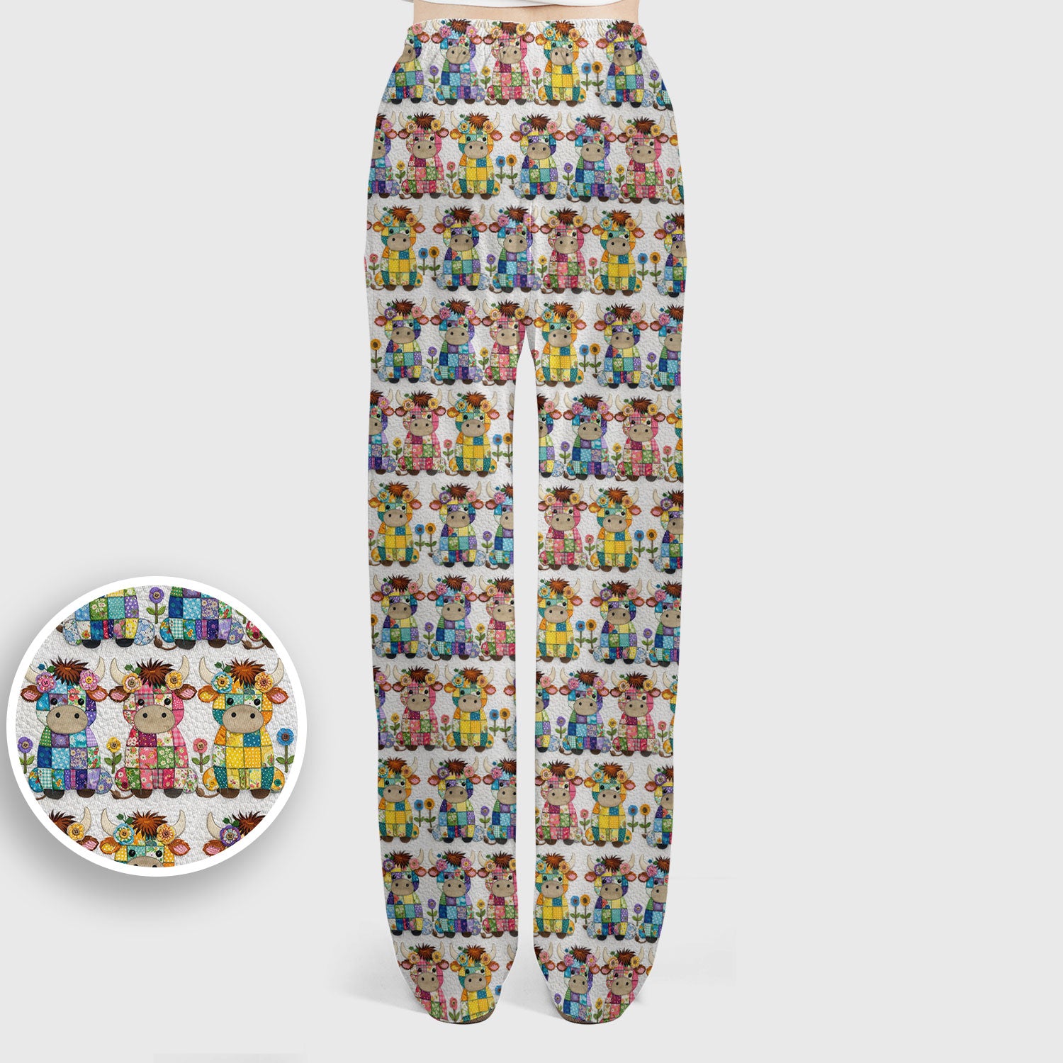 Cute Patchwork Cow With Flowers Pattern Scrubs Sets, Breathable Med Uniform