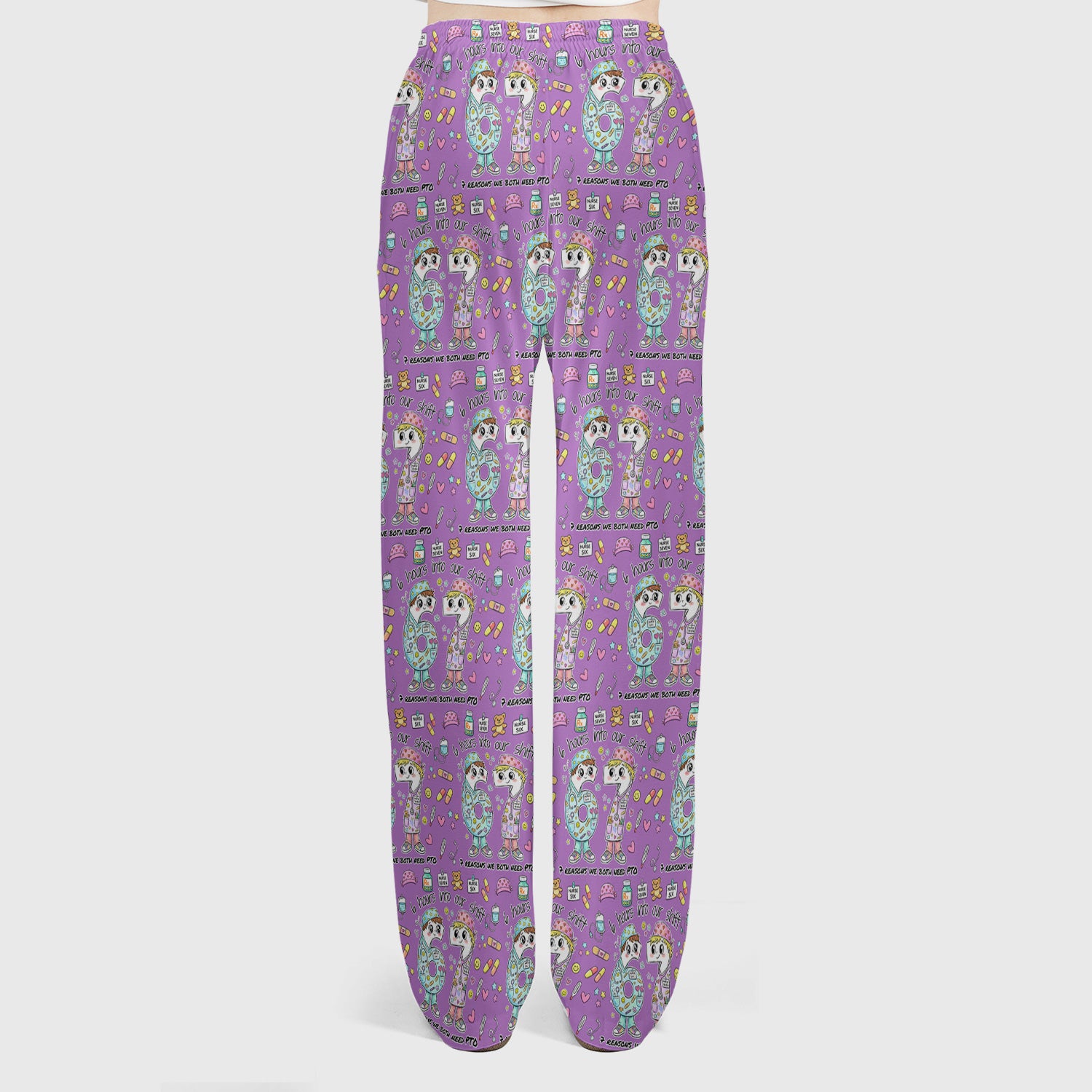 Cartoon Characters Six Hours Into Shift With Medical Doodle Scrub Set, Breathable Med Uniform