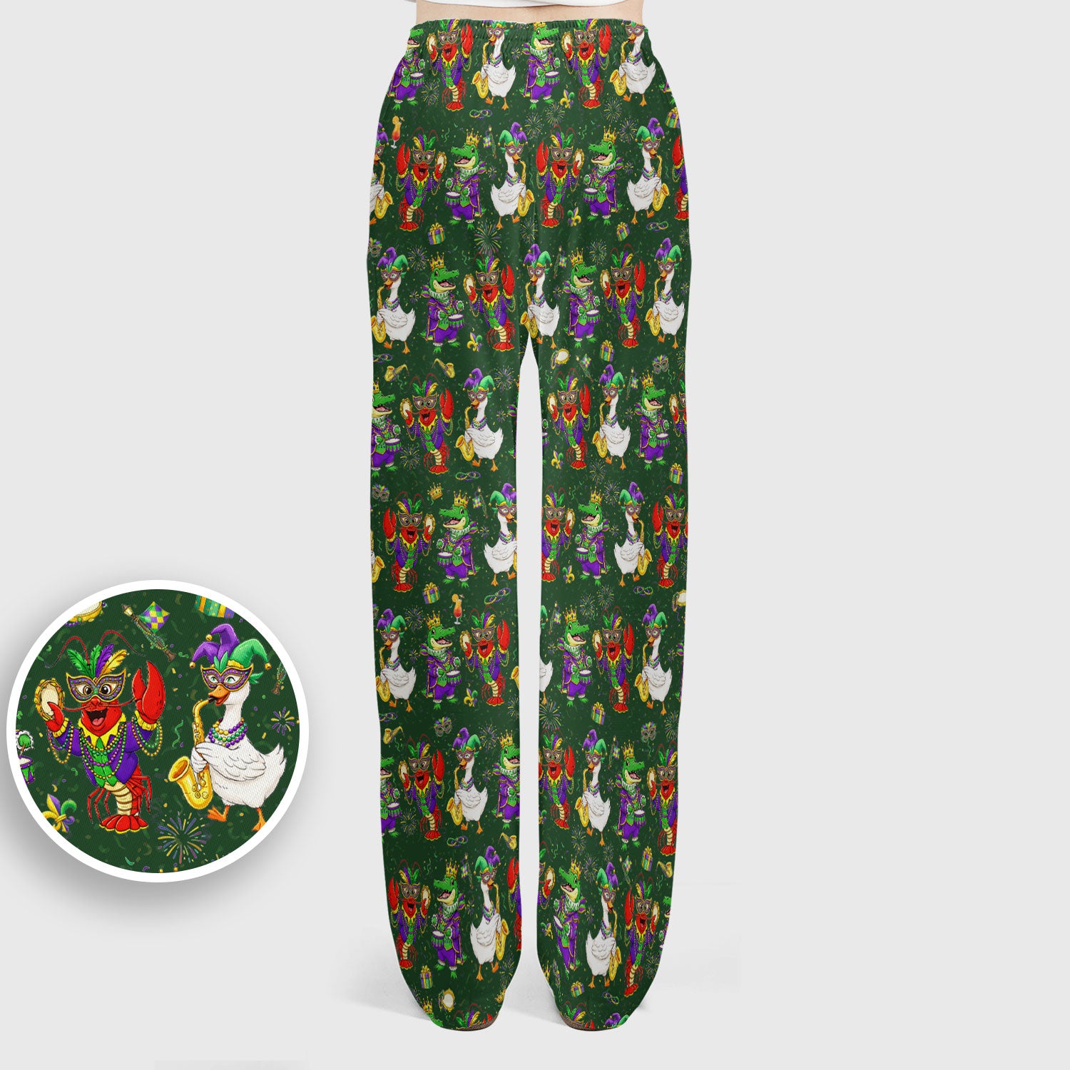 Crawfish And Duck Carnival Scrub Set, Mardi Gras Parade Pattern Nurse Shirt, Breathable Fabrics Nursing Uniform