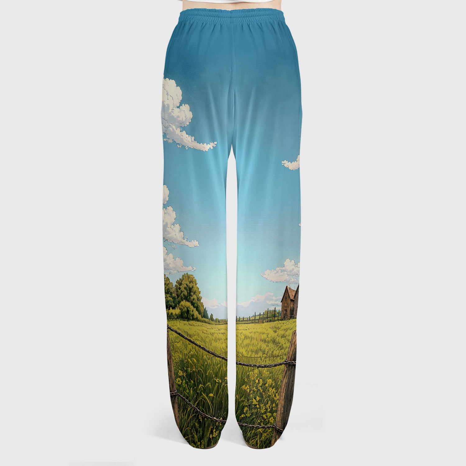 Curious Highland Cow Farm Scene Scrub Set, Scrub Pants and V Neck Top