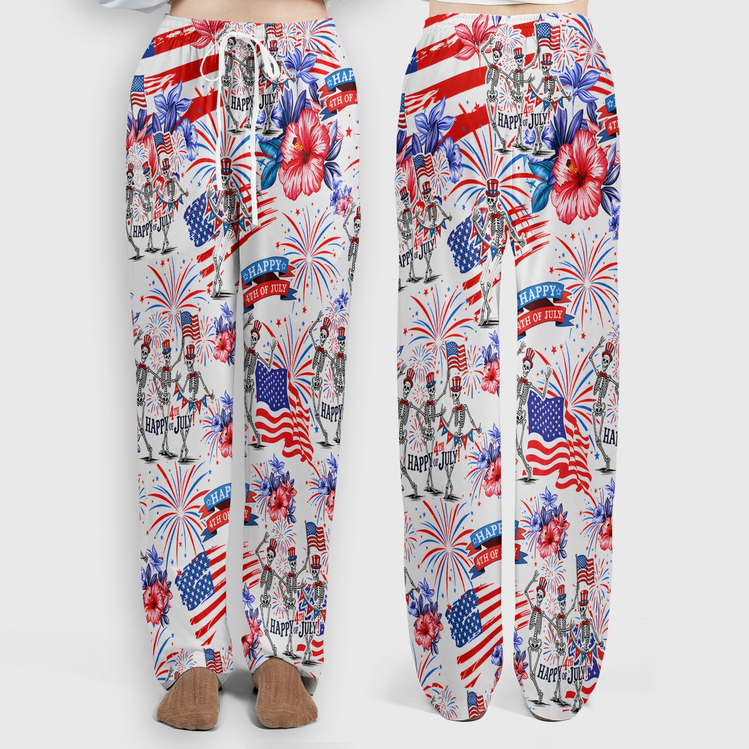 Funny 4th Of July Skeleton Nurse for RN & CNA, Patriotic Fireworks Medical Uniform Scrub Set, Scrub Pants and V Neck Top
