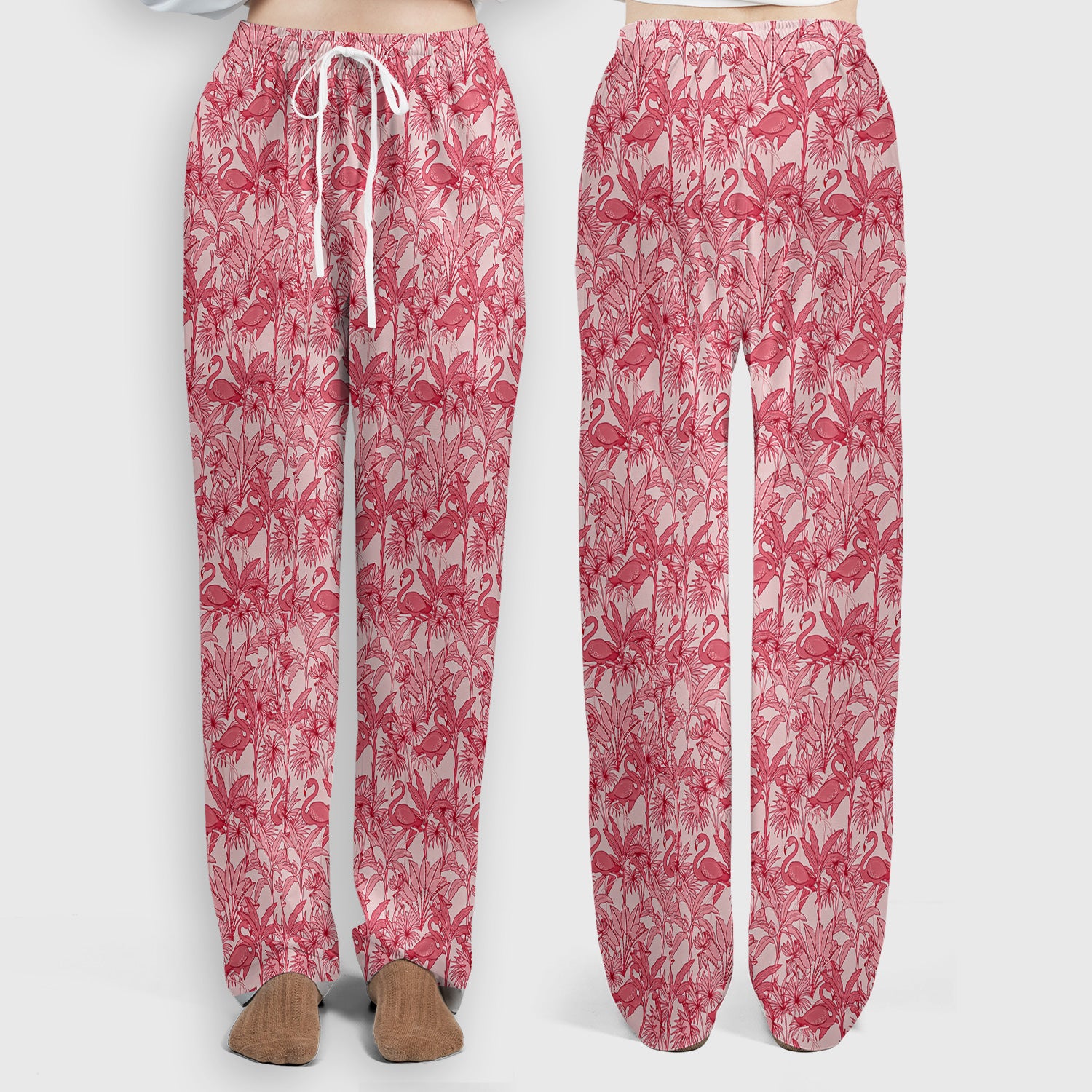Tropical Flamingo Palm Leaves Pattern Scrub Top, Breathable Fabrics Nursing Uniform
