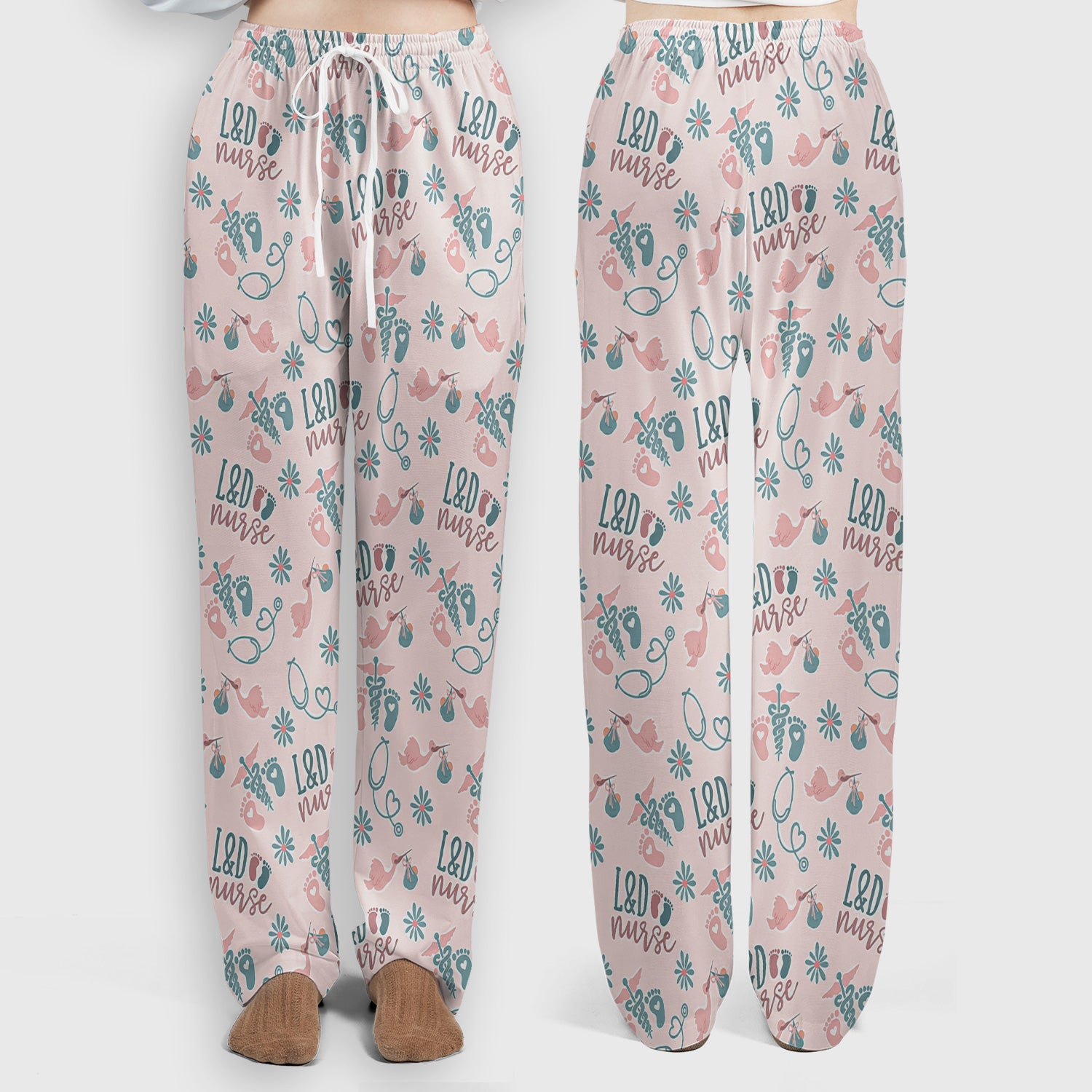 Cute Labor and Delivery Print V Neck Medical Scrub Set Maternity Uniform