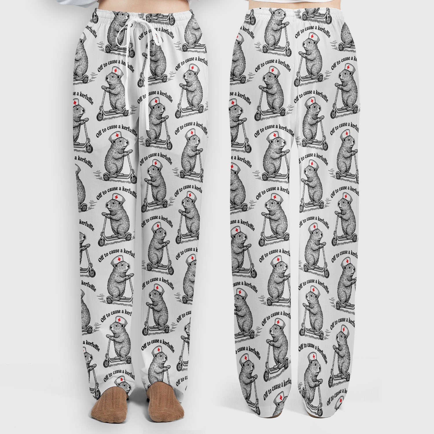 Funny Nurse Mouse Scooter Print Women's Scrub Set, Scrub Pants and V Neck Top