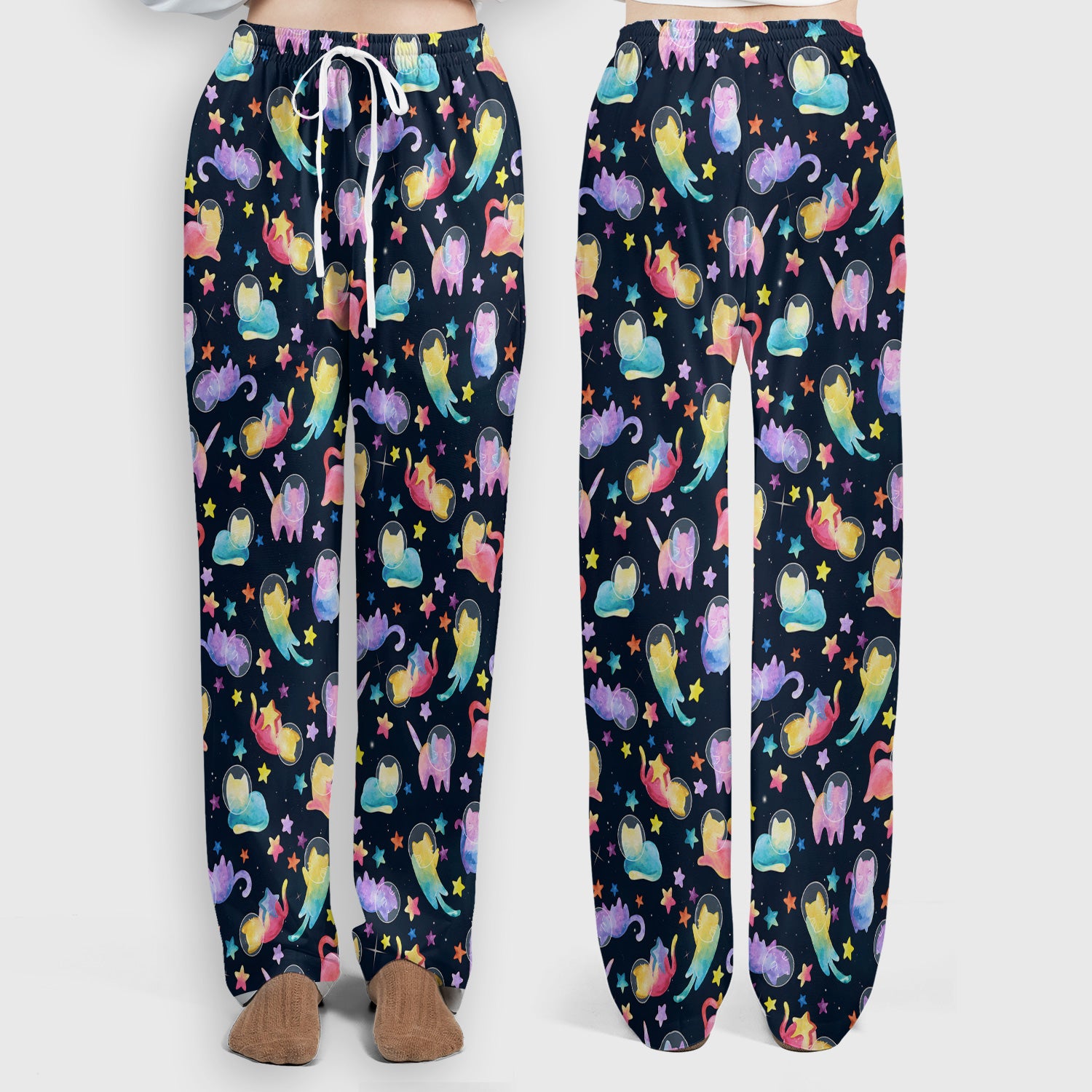 Cute Space Cat Veterinary Pattern Scrub Set, Scrub Pants and V Neck Top