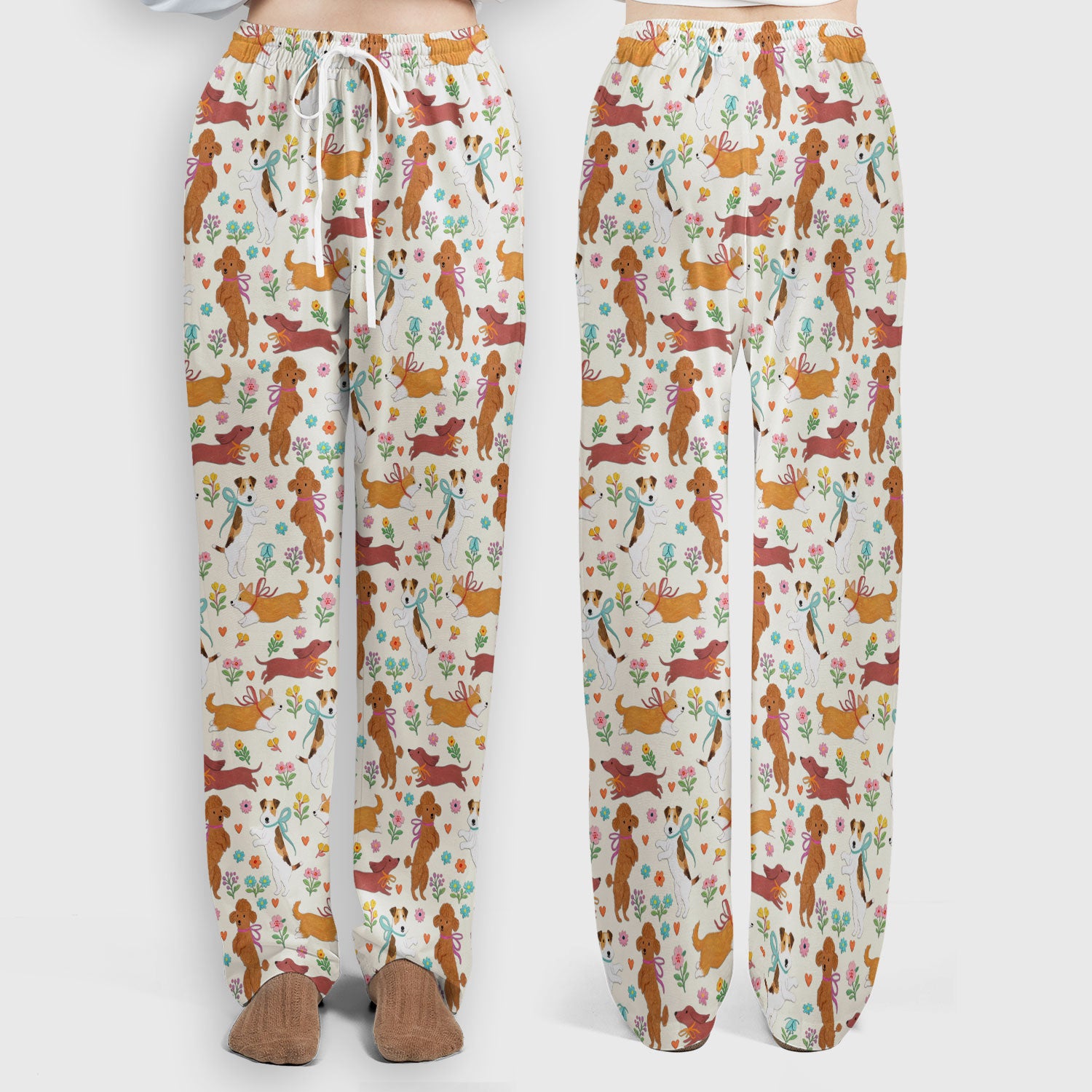 Cute Cartoon Dog Print Women's Scrub Set, Scrub Pants and V Neck Top