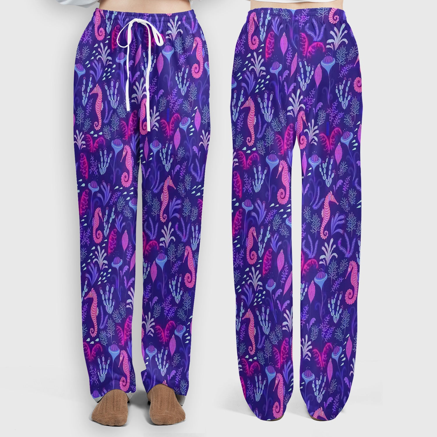 Purple Seahorse Ocean Scrub Set, Scrub Pants and V Neck Top