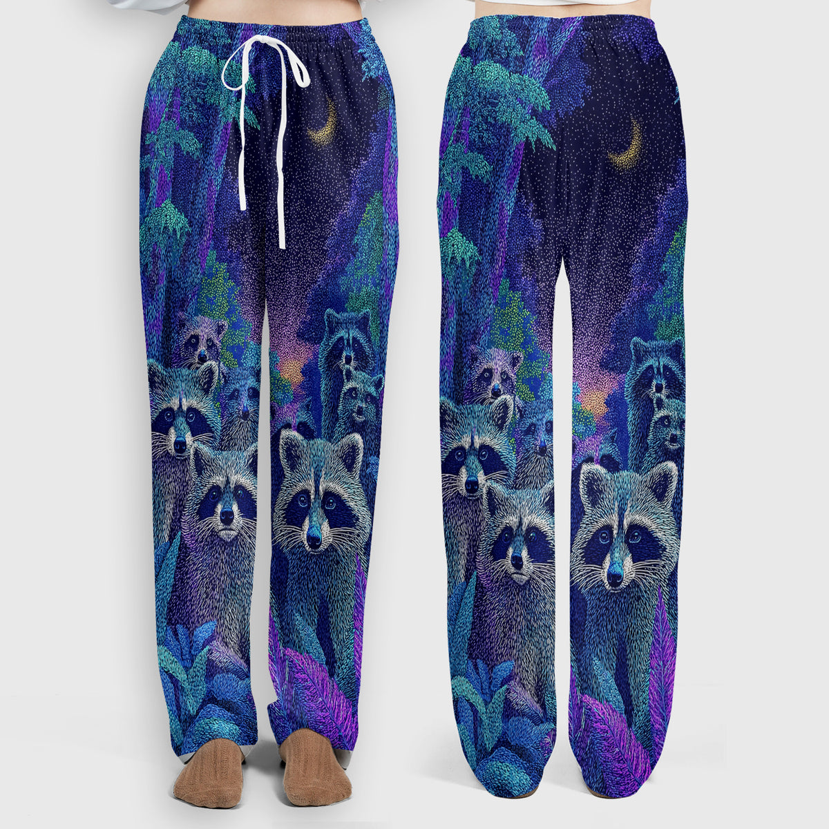 Moonlit Raccoon Pattern Scrub Set, Scrub Pants and V Neck Top