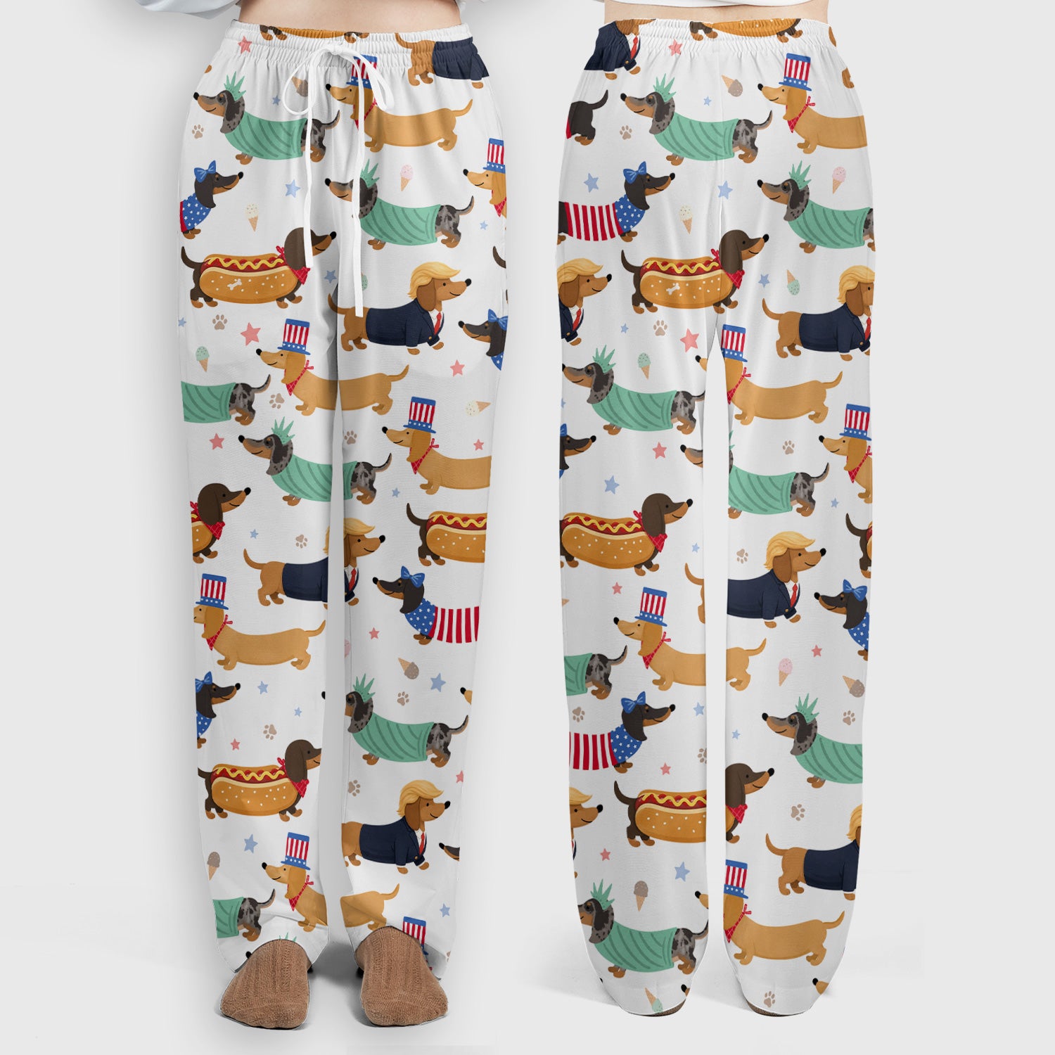 Funny Patriotic Dachshund Costume Dogs Scrub Set, Women's Scrub Sets