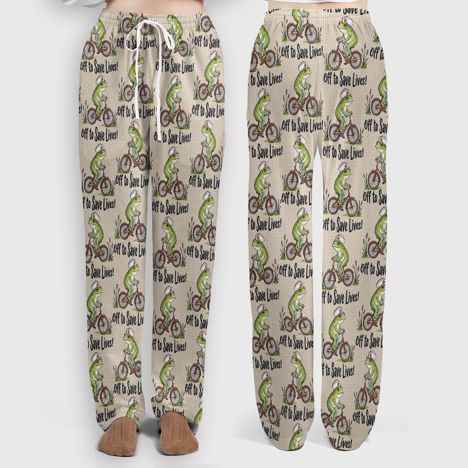 Nurse Frog Riding Bicycle Pattern Scrub Top, Breathable Fabrics Nursing Uniform Scrub Set, Scrub Pants and V Neck Top