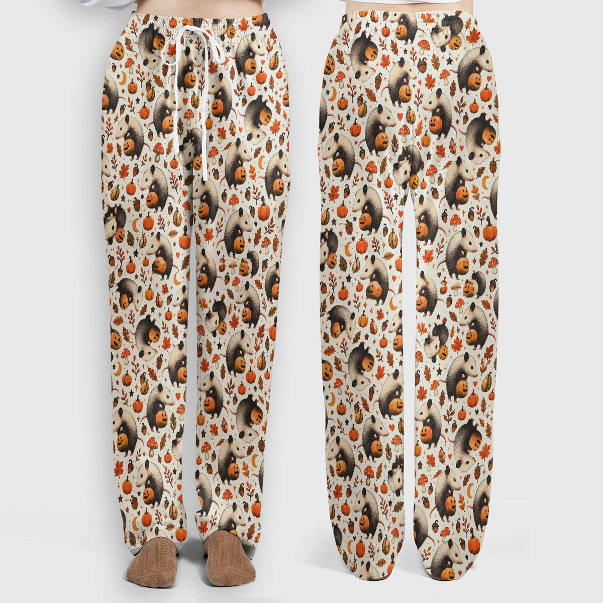 Halloween Opossum Pumpkin Patch Pattern Scrub Set, Scrub Pants and V Neck Top