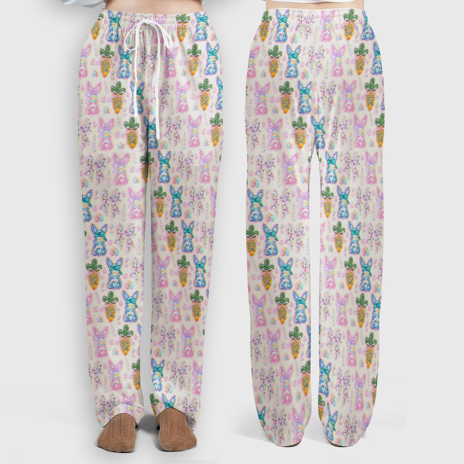Easter Bunny Carrot Bow Floral Print Scrub Set, Breathable Med Uniform