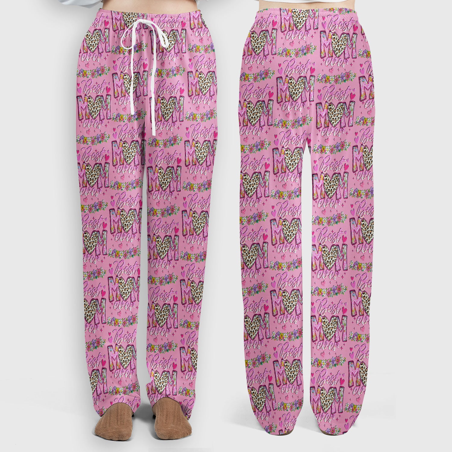 Best Mom Ever Leopard Heart Floral Pattern Scrub Set, Nurse Uniform Scrubs Set