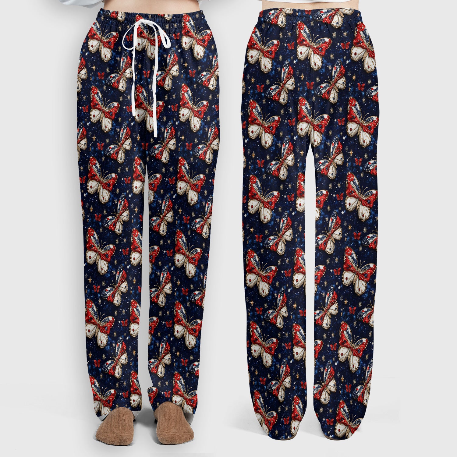 Patriotic Butterfly Nurse for RN & CNA, Americana Stars Healthcare Workers Uniform Scrub Set, Scrub Pants and V Neck Top