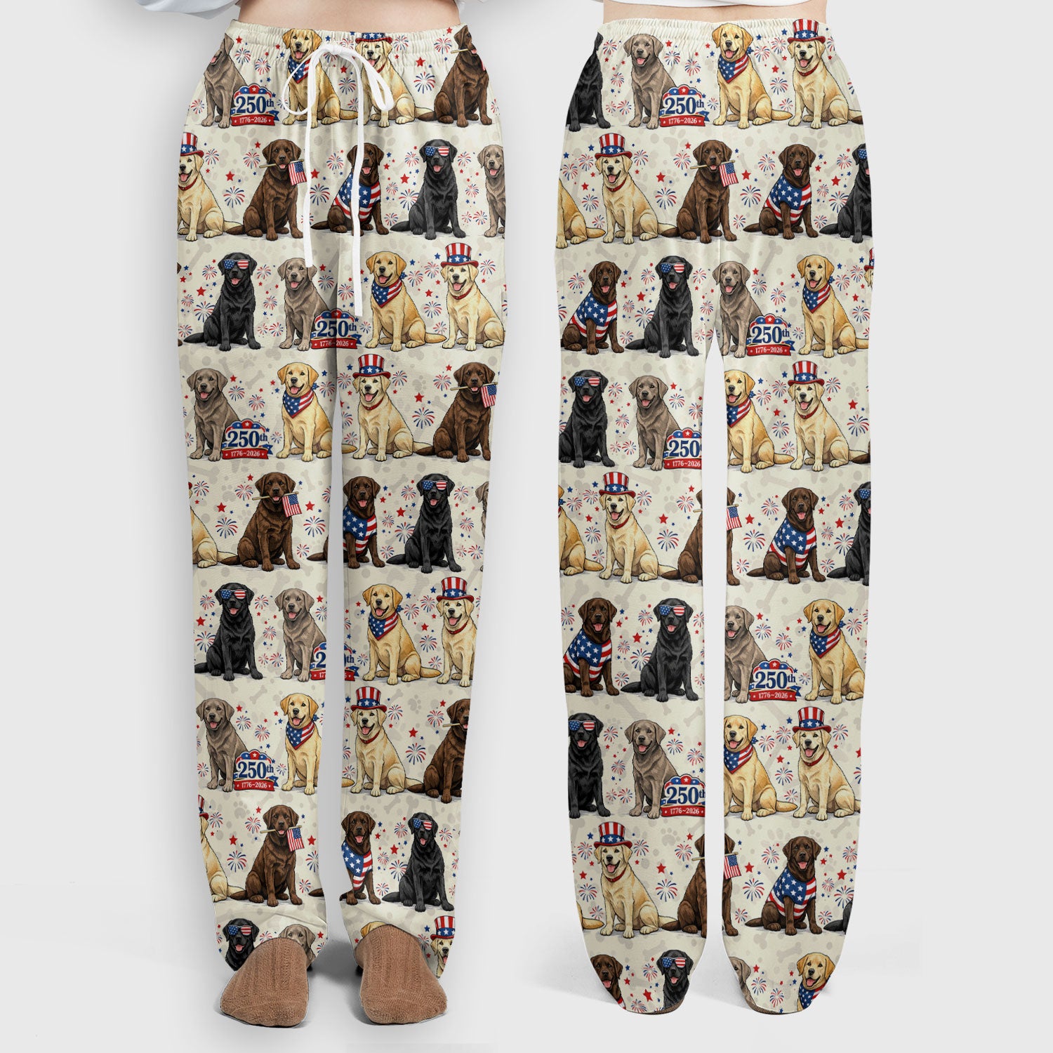 4th of July Labrador Dog Patriotic Print Scrub Set, Scrub Pants and V Neck Top