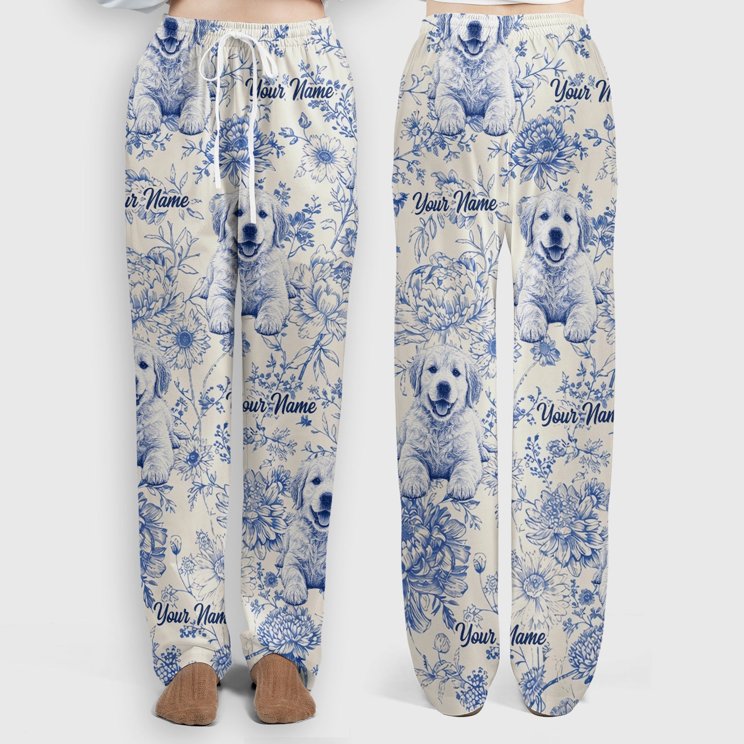 Personalized Custom Pet Photo Name Floral Pattern Scrub Set, Scrub Pants and V Neck Top