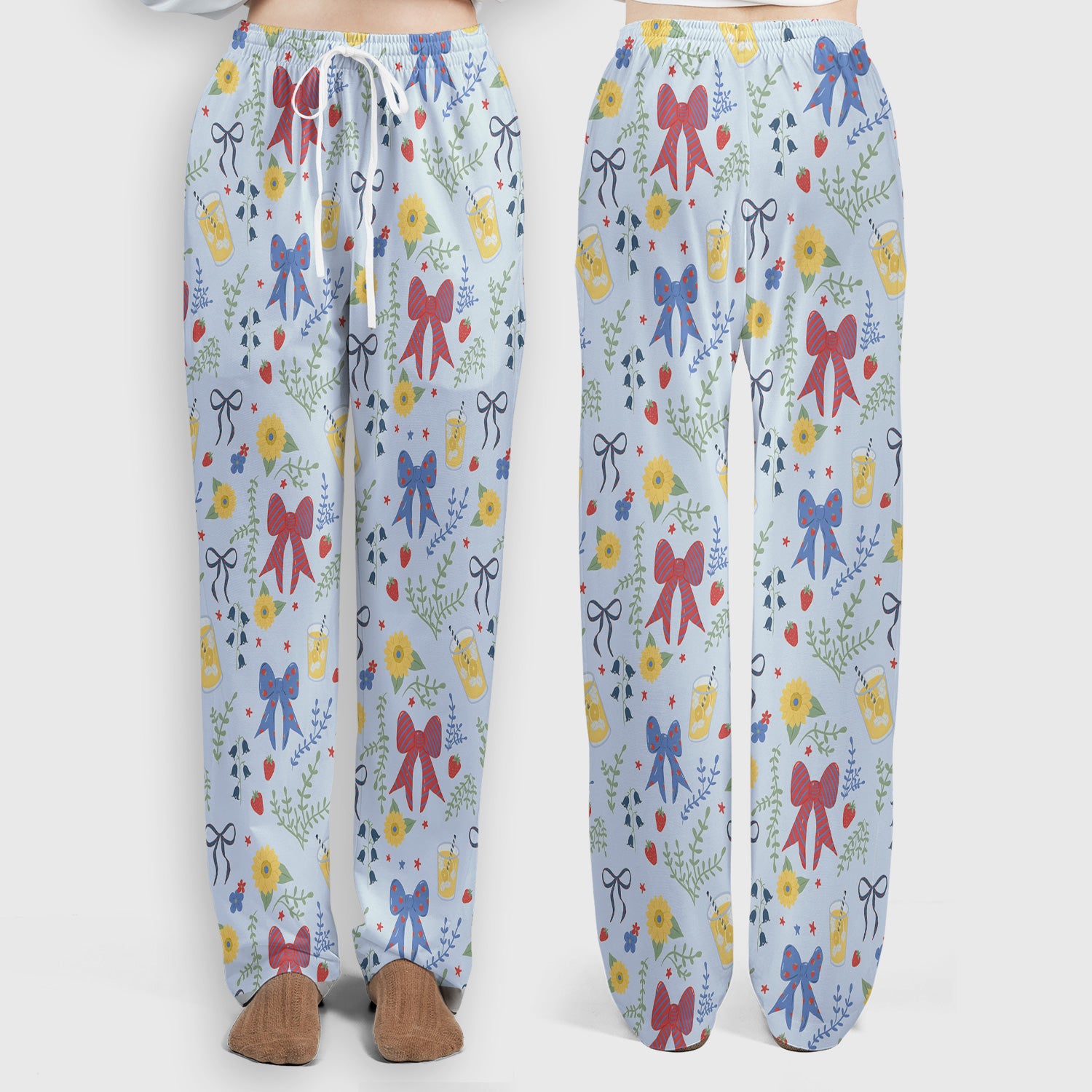 Sweet Summer Bow Nurse, Lemonade Floral Medical Scrub Set, Scrub Pants and V Neck Top