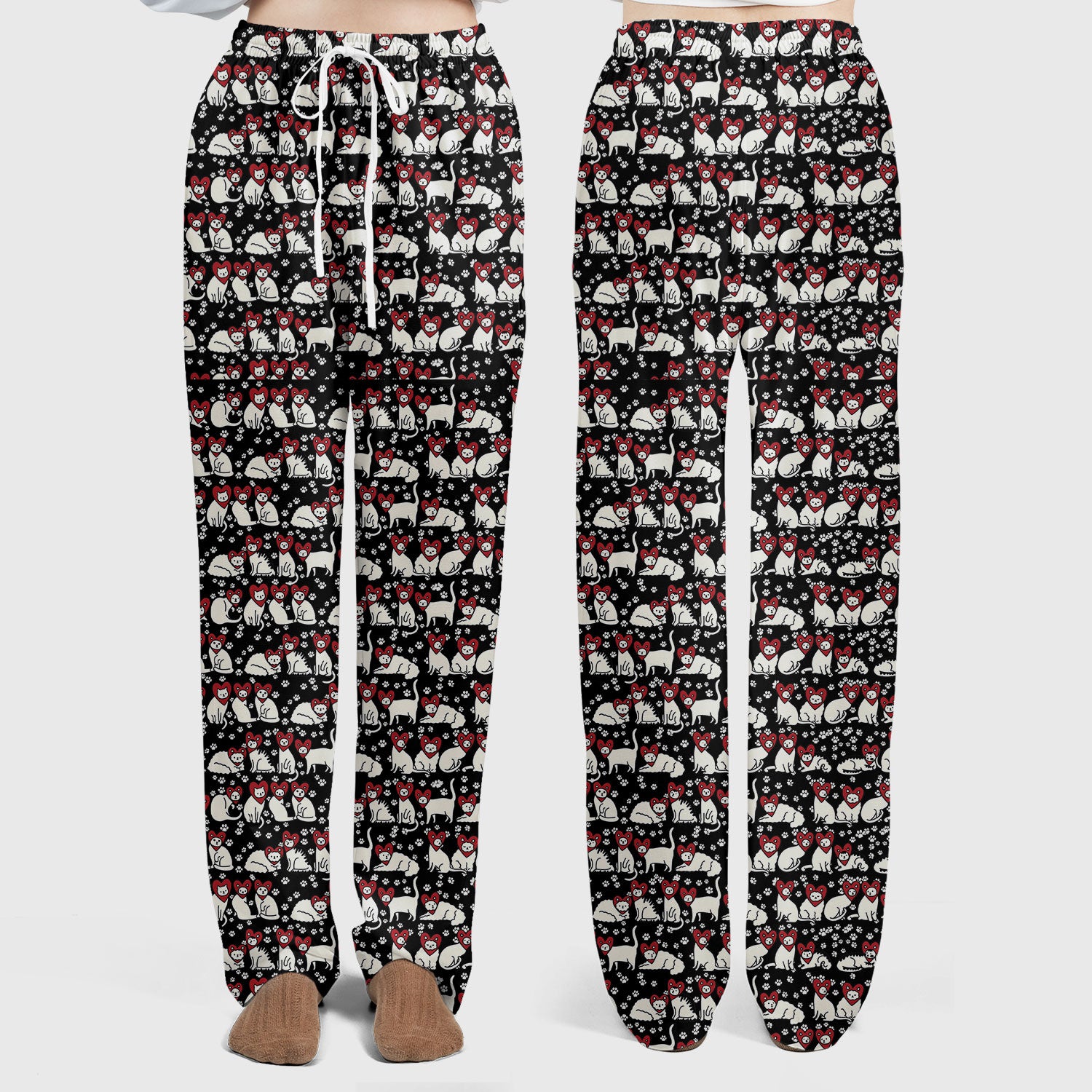 Cute Cat Heart Pattern Scrub Set, Funny Cat Scrub Shirt For Nurses, Breathable Fabrics Nursing Uniform