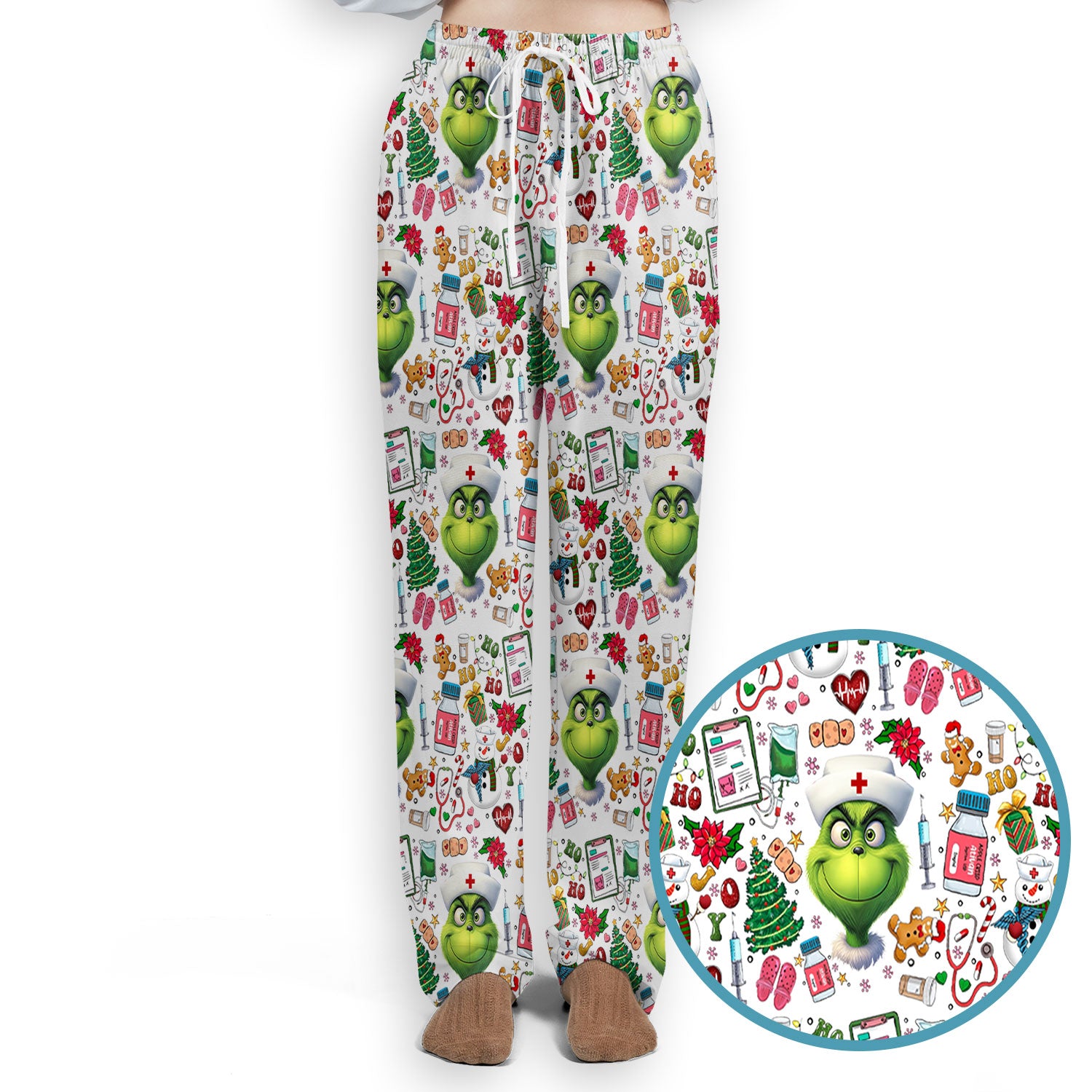 Funny Grinch Scrub Set for Women - Christmas Medical Uniform Top and Pants - Holiday Ugly Sweater Comfortable Nursing Outfit