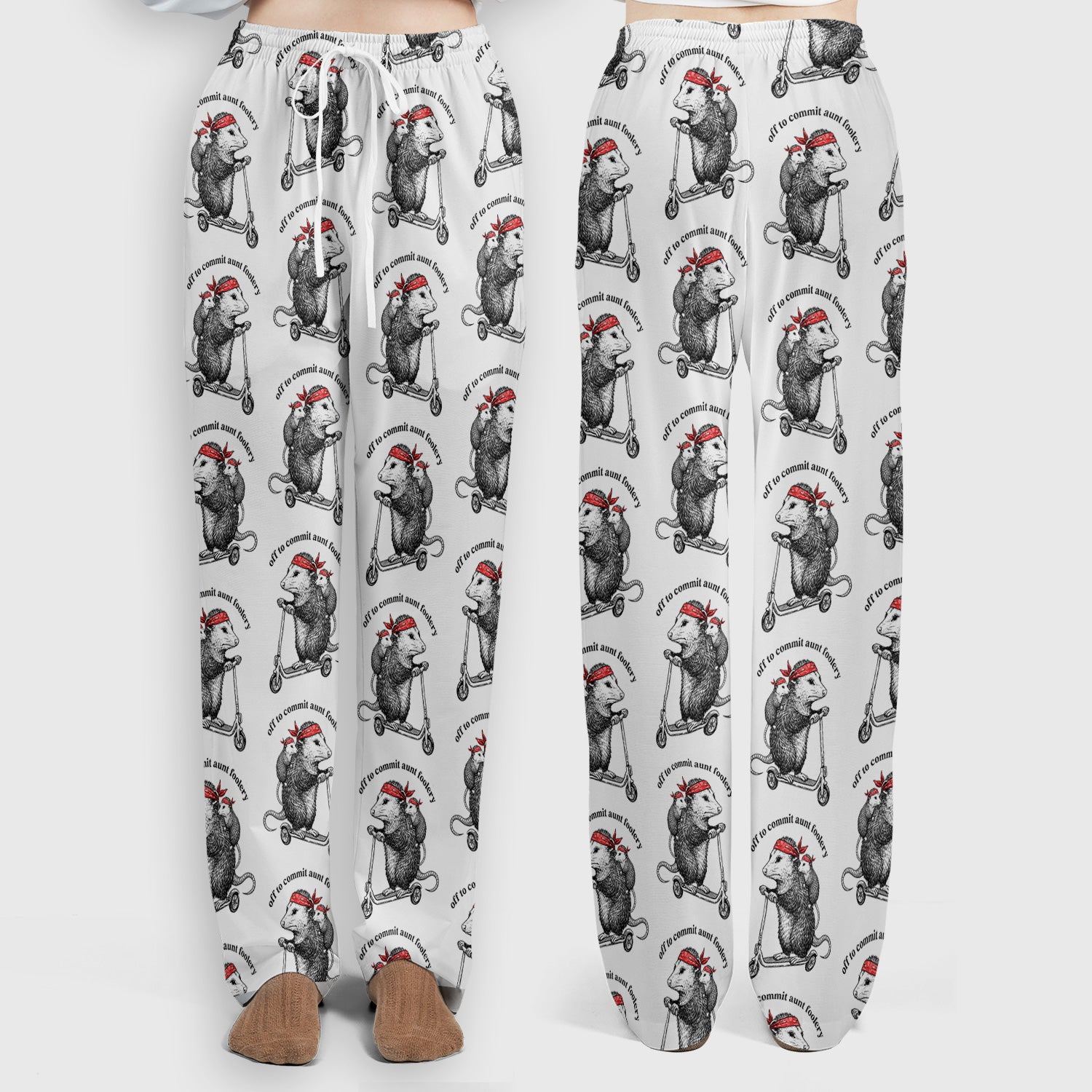 Aunt Foolery Opossum Pattern Scrub Set, Scrub Pants and V Neck Top