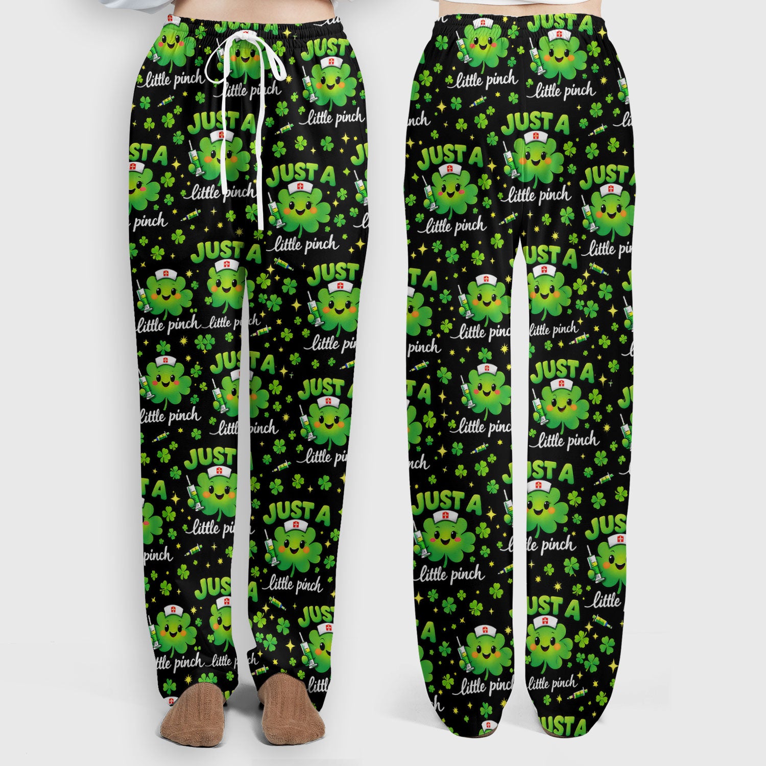 Shamrock Nurse Just A Little Pinch Print Scrub Set, Scrub Pants and V Neck Top