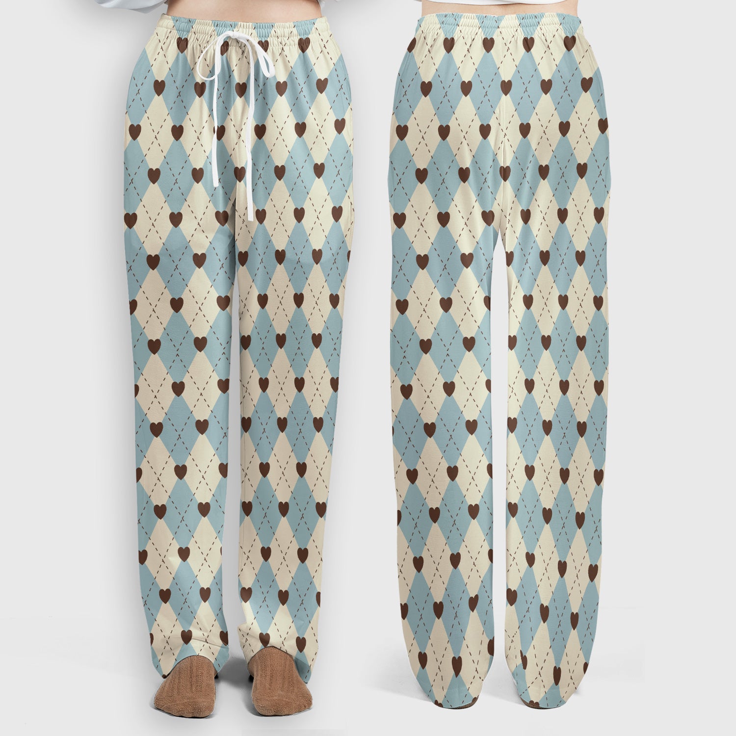 Plaid Heart Pattern Scrubs Sets, Scrub Pants and V Neck Top