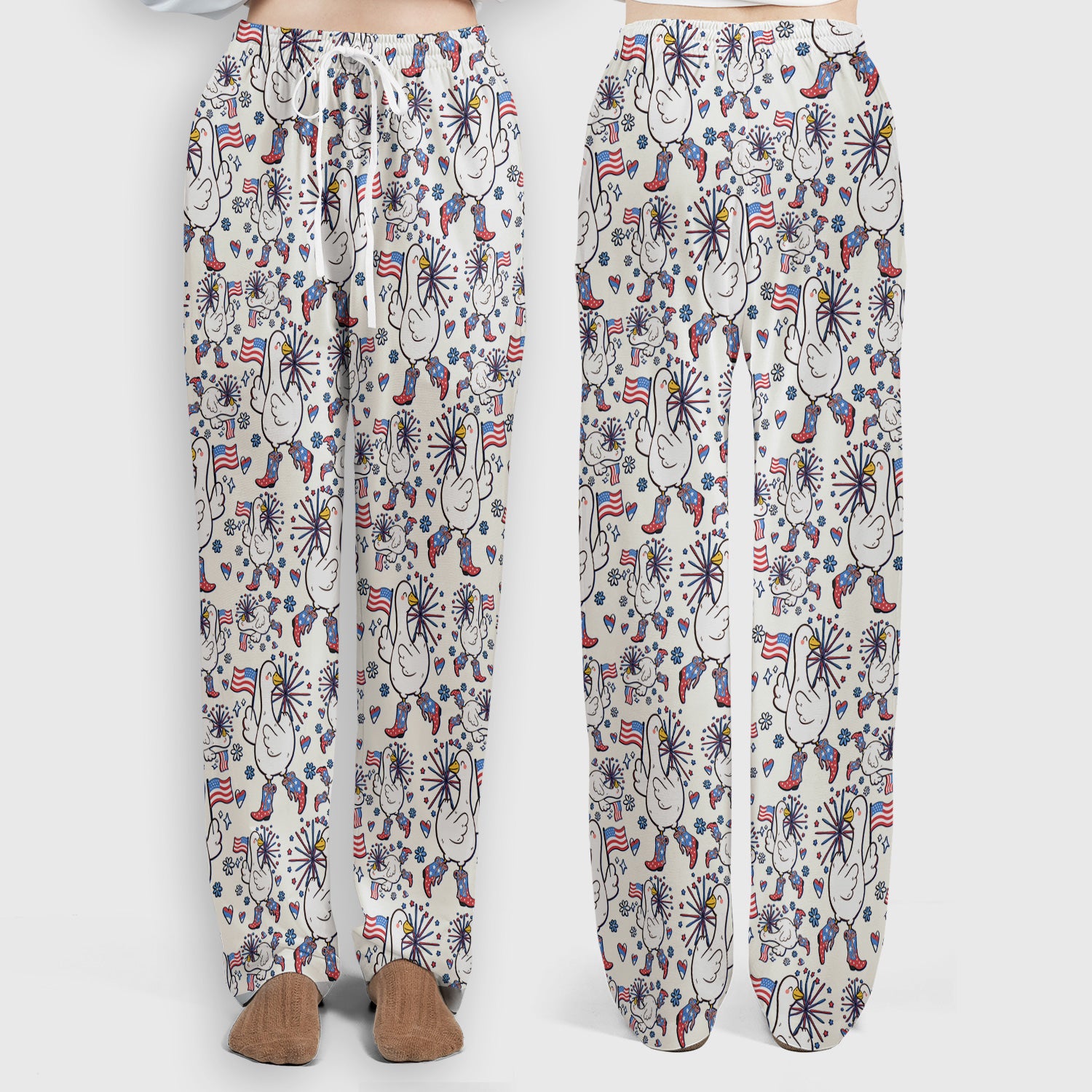 Patriotic Goose With USA Flag Fireworks Scrub Set, Breathable Fabrics Nursing Uniform