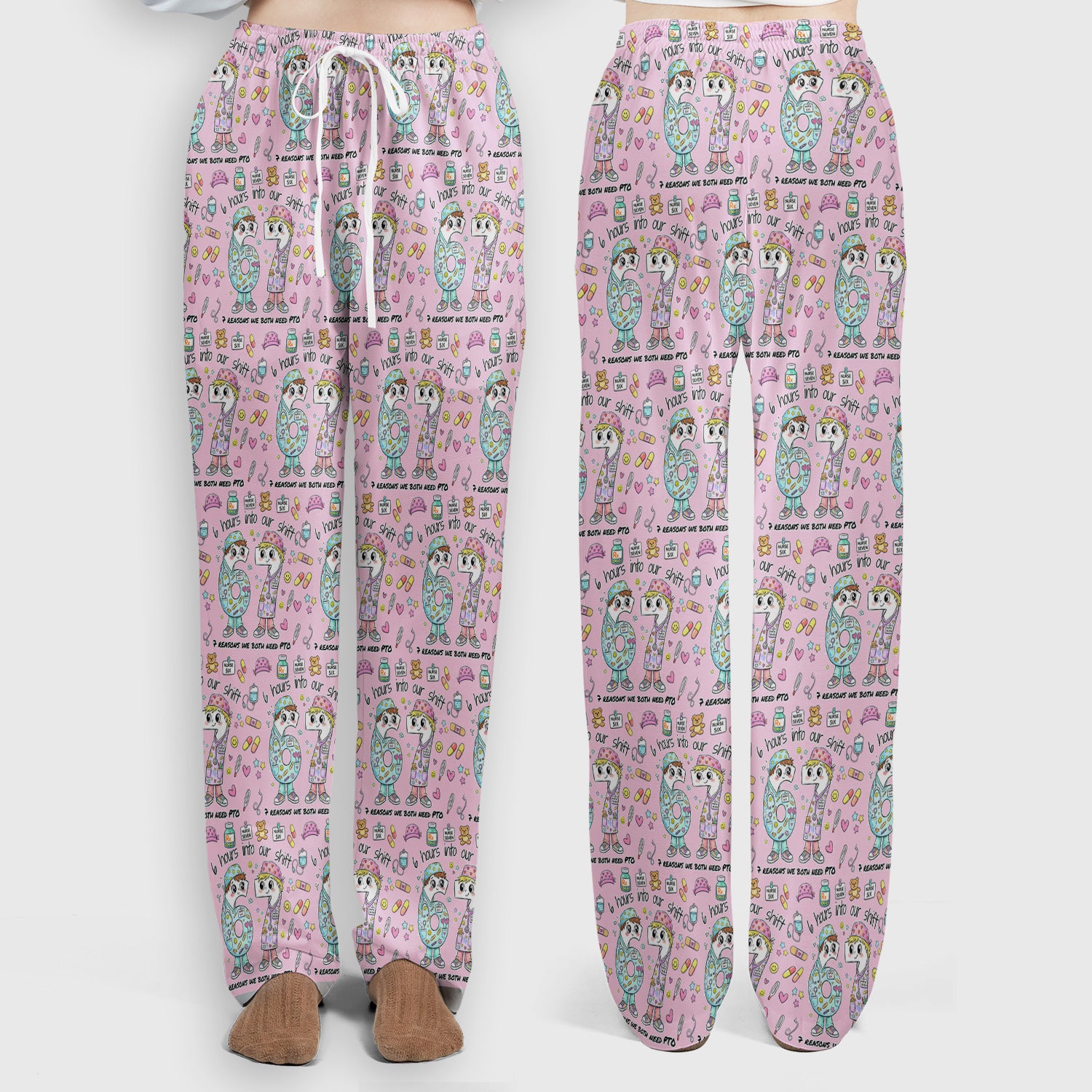 Cartoon Characters Six Hours Into Shift With Medical Doodle Scrub Set, Breathable Med Uniform
