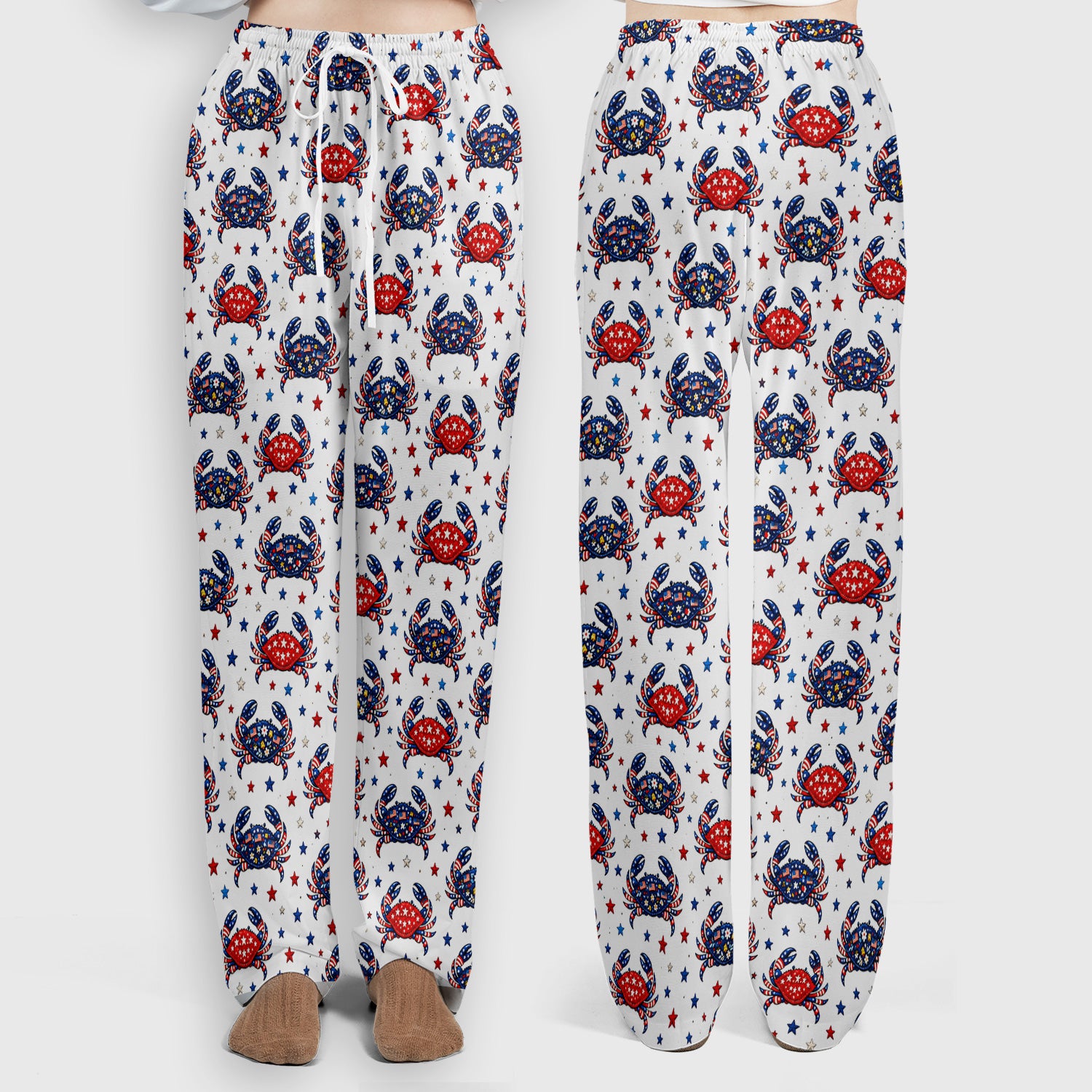 Patriotic Crab Stars Pattern Scrub Set, Scrub Pants and V Neck Top
