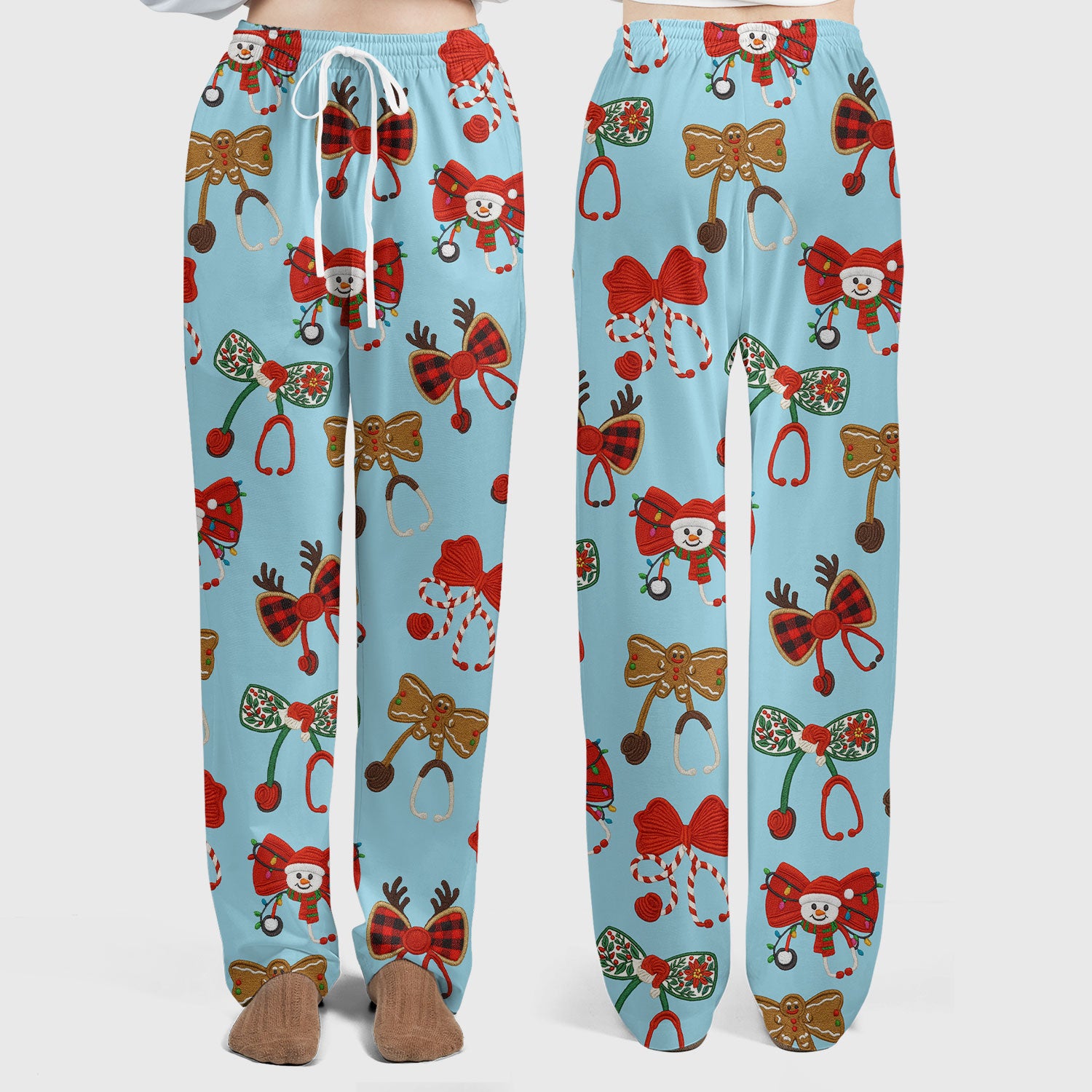Christmas Stethoscope Bow Nurse Scrub Set, Xmas Pattern Scrub Shirt, Holiday Nursing Uniform