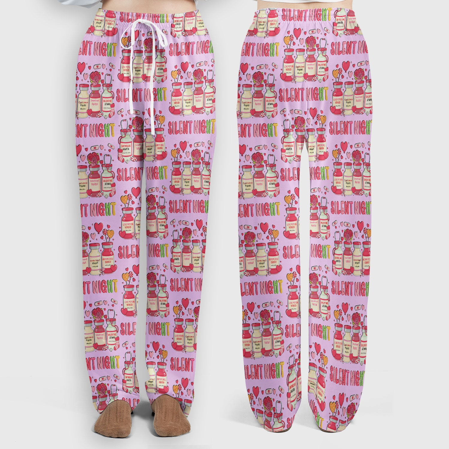 Valentine Silent Night Love Design Scrubs Set, Breathable Med Uniform