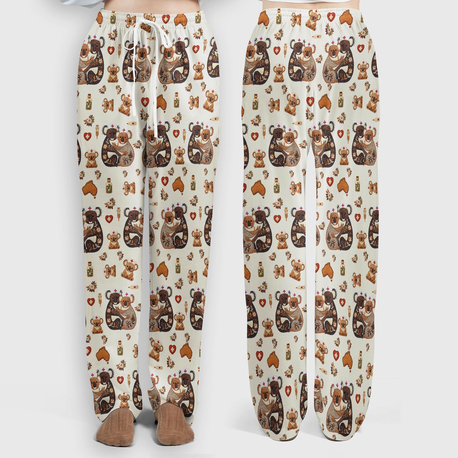 Cute Cartoon Koala Valentine Nurse Design Scrub Set, Breathable Med Uniform