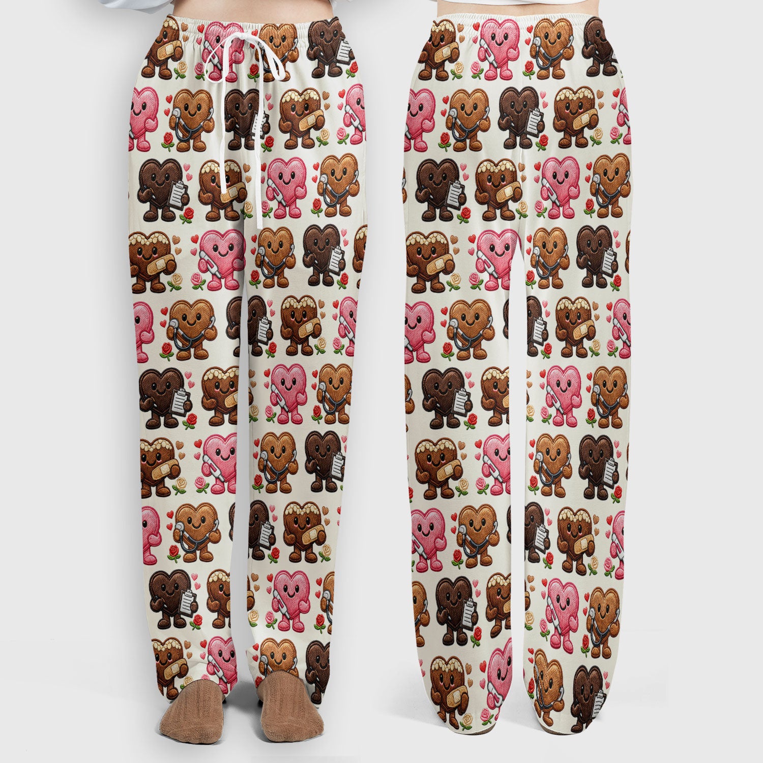 Valentine Heart Nurse Scrub Set, Cute Medical Love Pattern Shirt, Breathable Fabrics Nursing Uniform